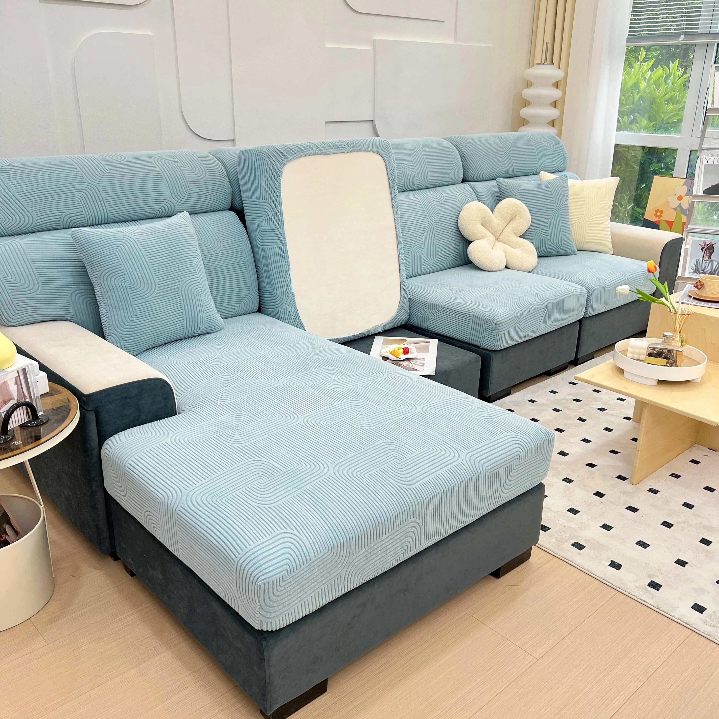 Stretch Couch Cushion Covers, Washable Chaise Lounge Sofa Slipcover, Elastic Furniture Protector for Pets, Kid - Image 9