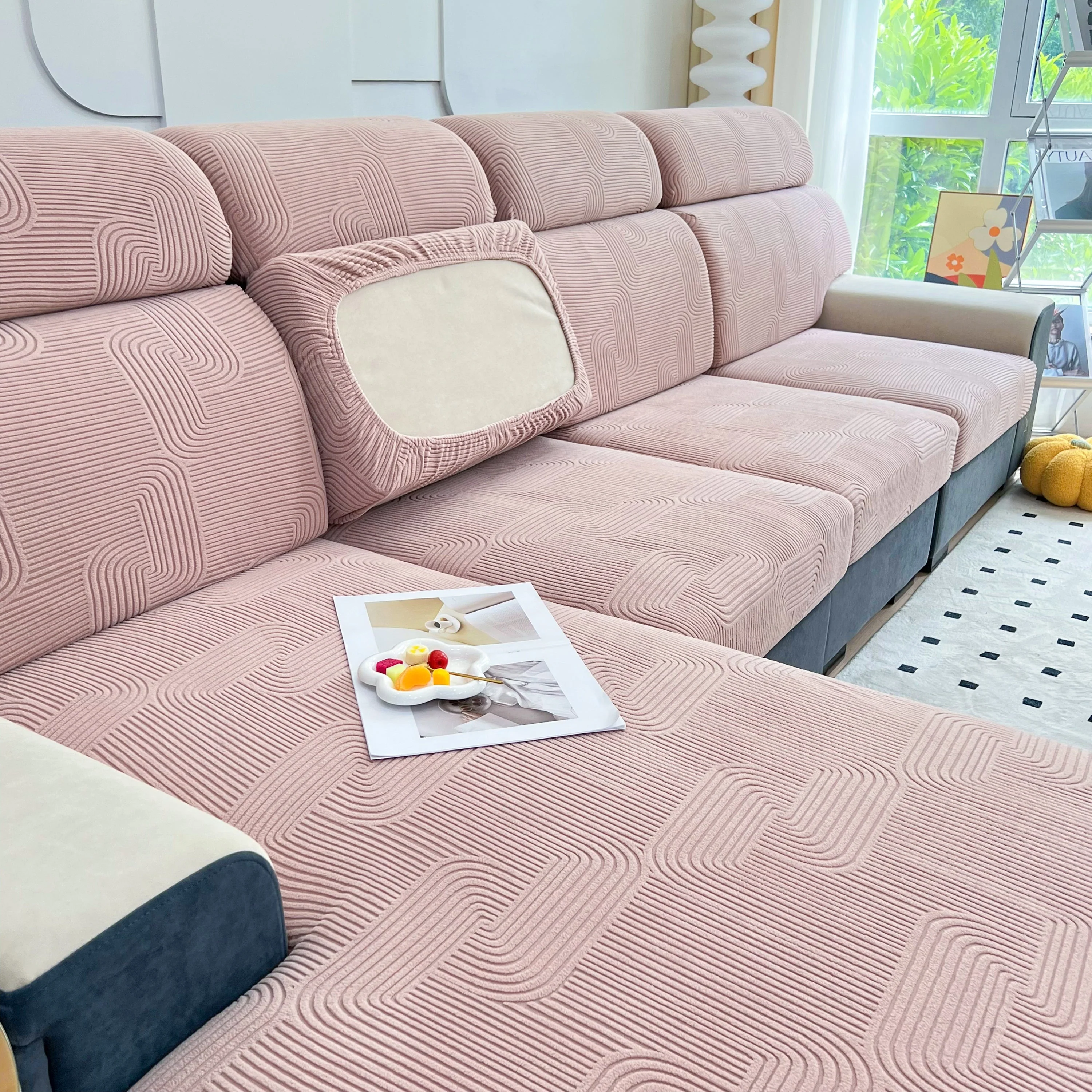 Stretch Couch Cushion Covers, Washable Chaise Lounge Sofa Slipcover, Elastic Furniture Protector for Pets, Kid - Image 94