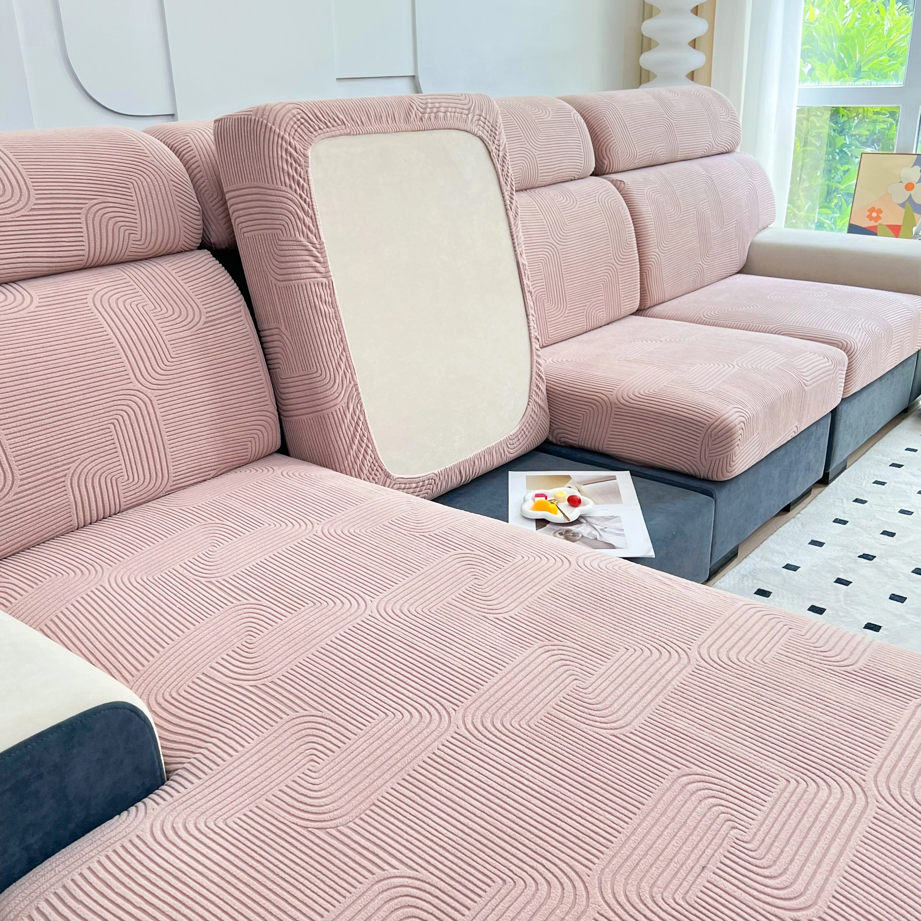 Stretch Couch Cushion Covers, Washable Chaise Lounge Sofa Slipcover, Elastic Furniture Protector for Pets, Kid - Image 95
