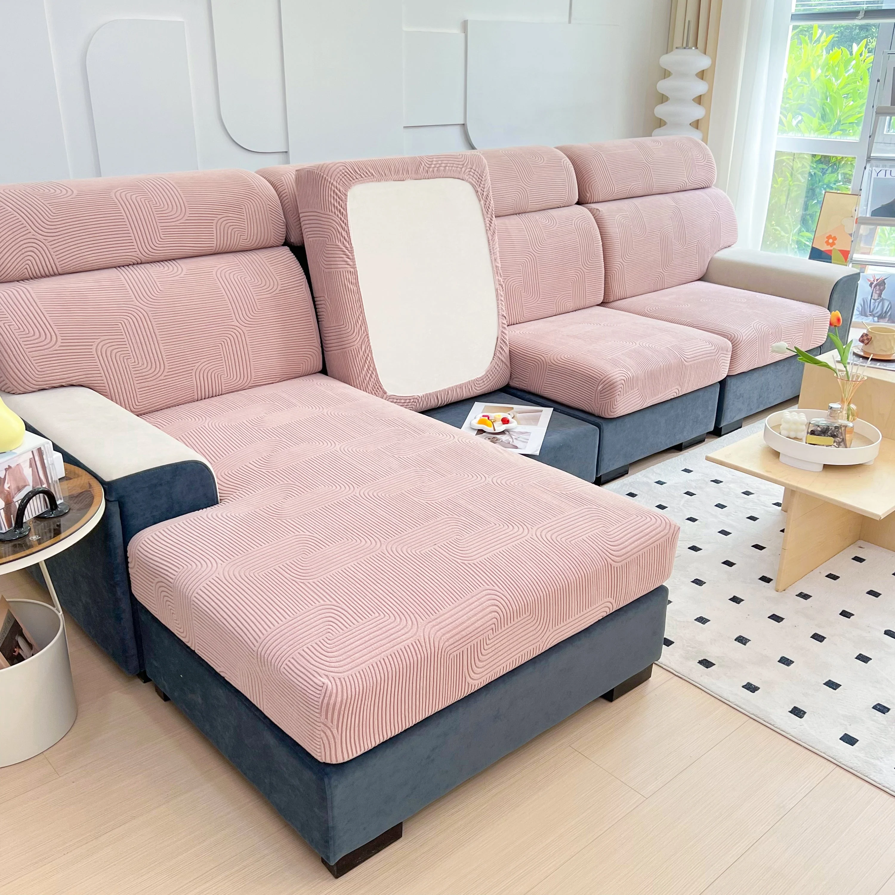 Stretch Couch Cushion Covers, Washable Chaise Lounge Sofa Slipcover, Elastic Furniture Protector for Pets, Kid - Image 96