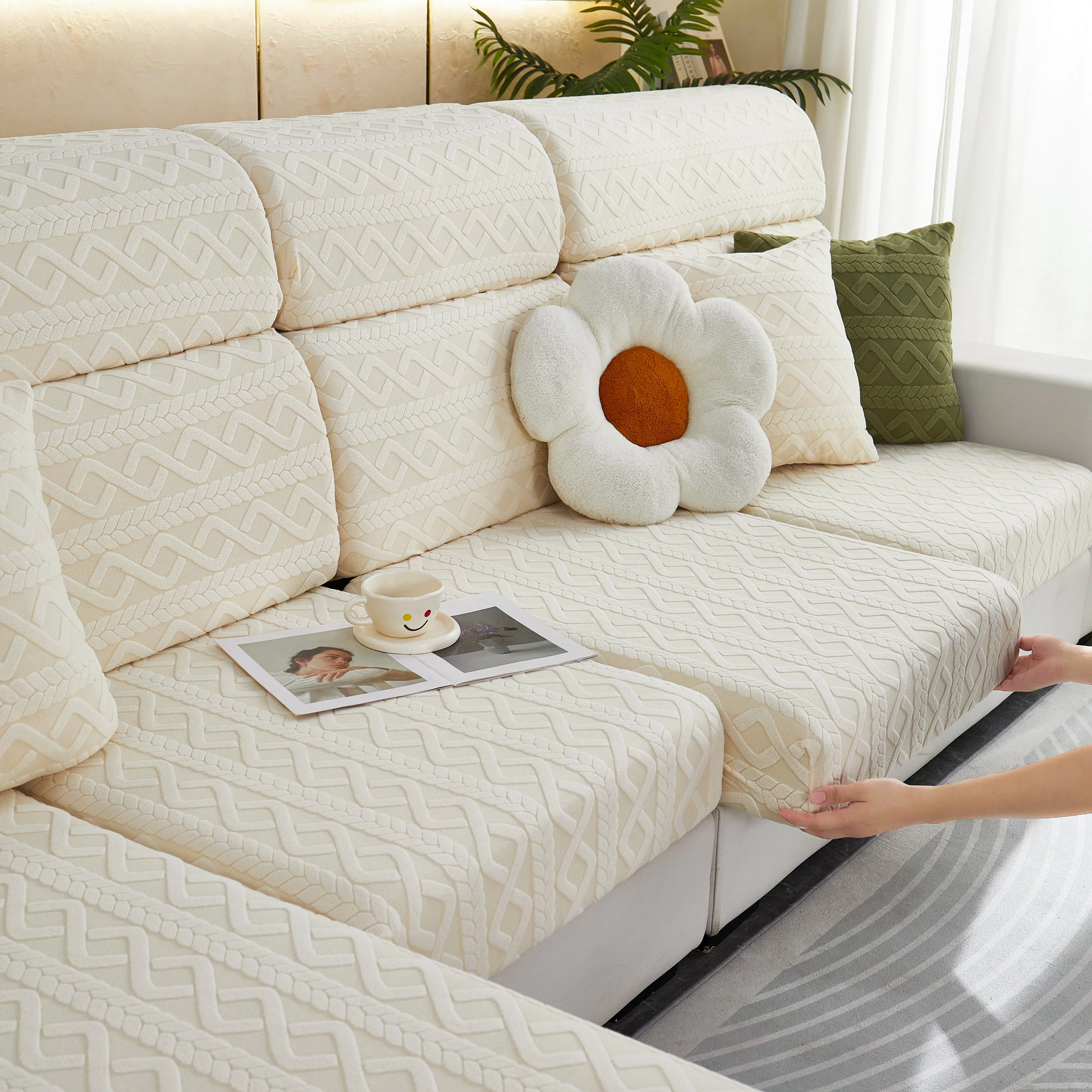 Stretch Couch Seat Cushion Covers, Sofa Slipcover Sofa Cover Soft Flexibility with Elastic Bottom - Image 112