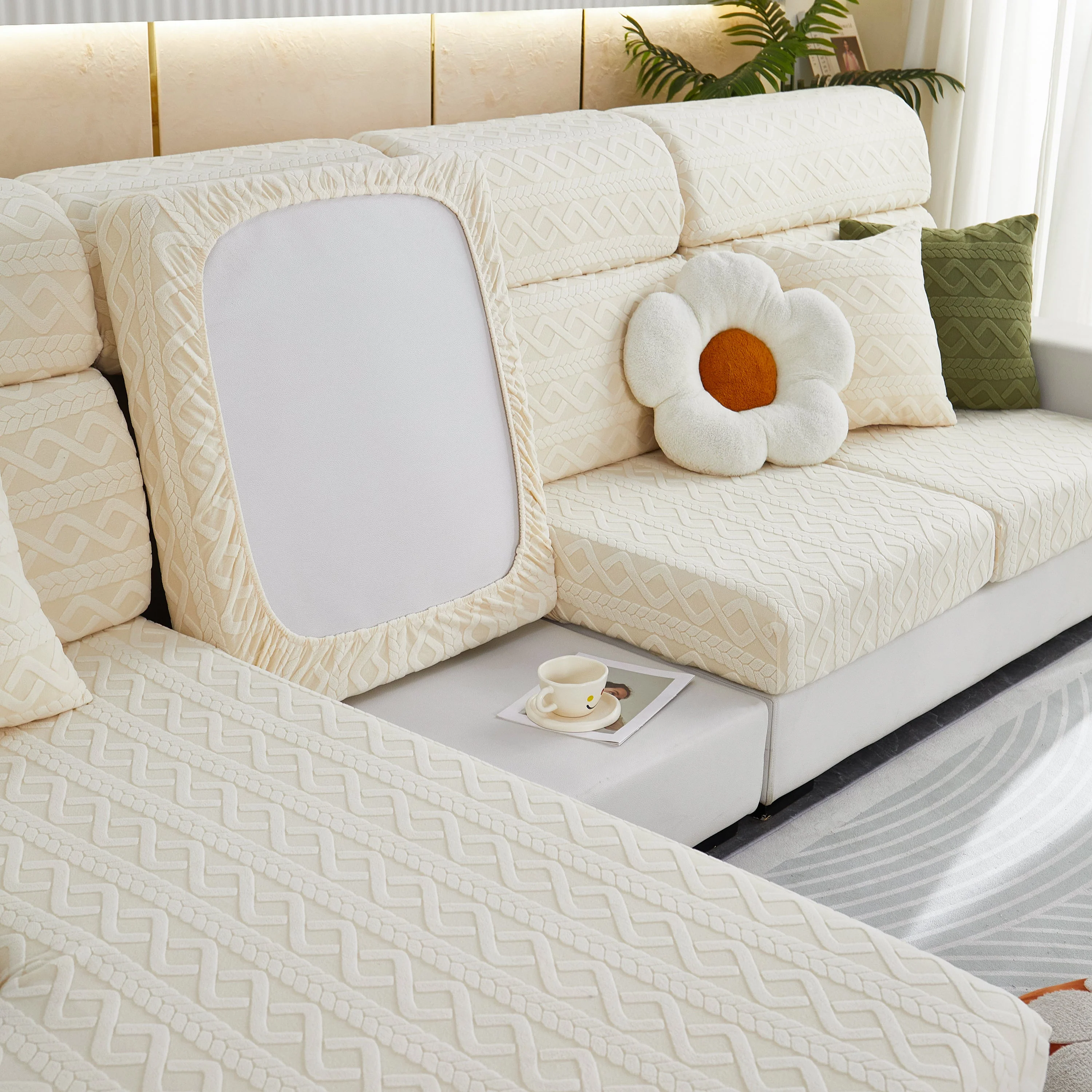 Stretch Couch Seat Cushion Covers, Sofa Slipcover Sofa Cover Soft Flexibility with Elastic Bottom - Image 116