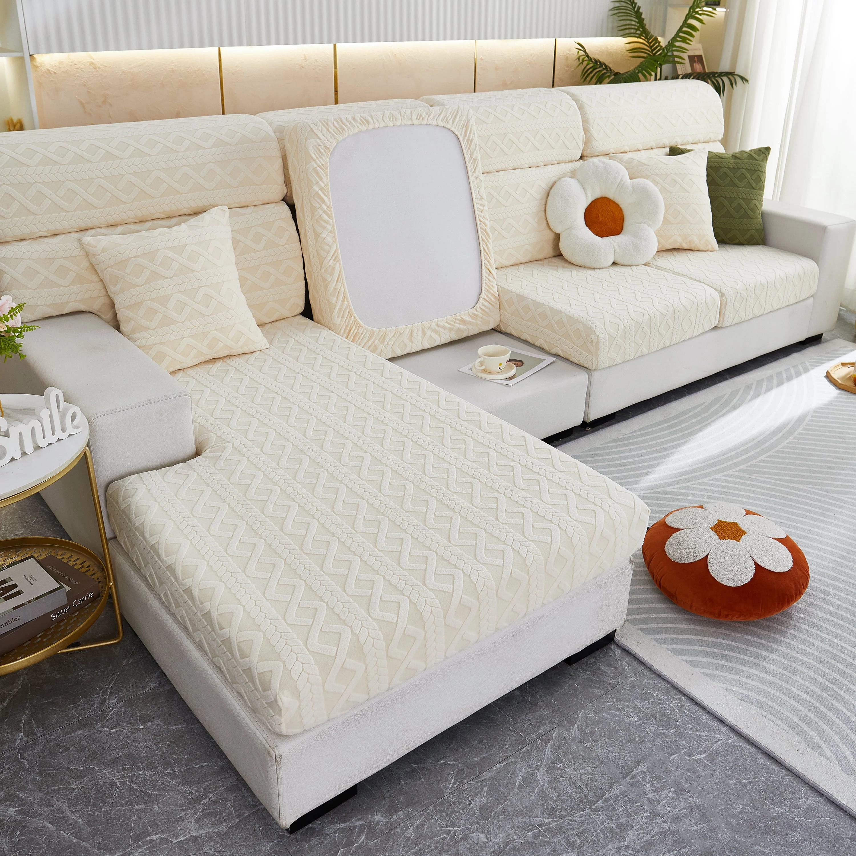 Stretch Couch Seat Cushion Covers, Sofa Slipcover Sofa Cover Soft Flexibility with Elastic Bottom - Image 117