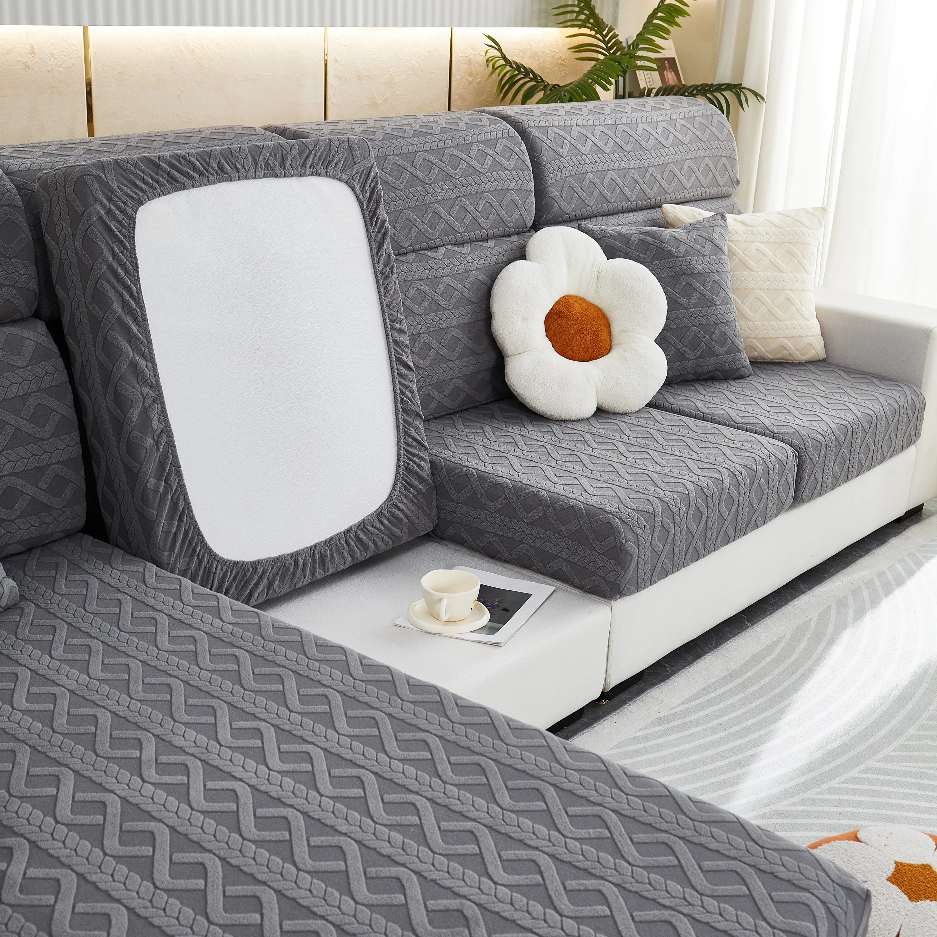 Stretch Couch Seat Cushion Covers, Sofa Slipcover Sofa Cover Soft Flexibility with Elastic Bottom - Image 137