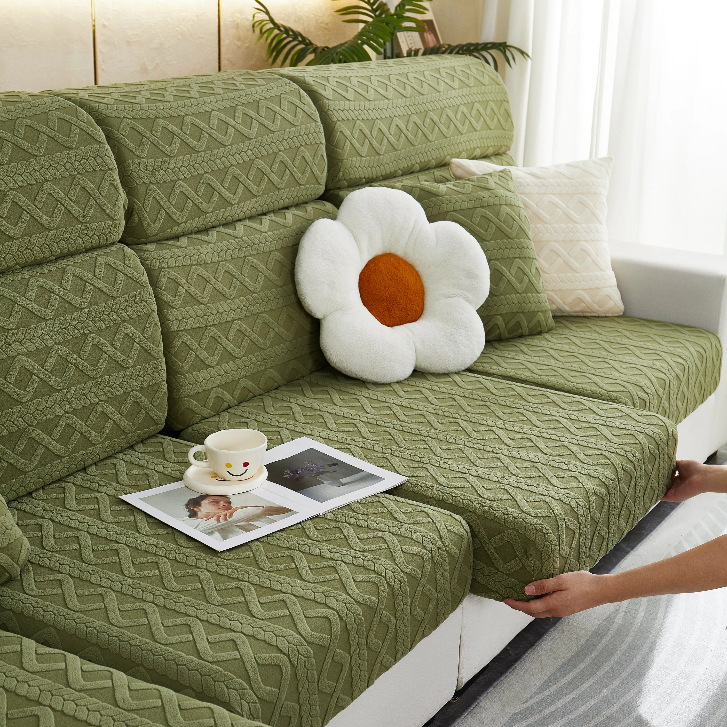 Stretch Couch Seat Cushion Covers, Sofa Slipcover Sofa Cover Soft Flexibility with Elastic Bottom - Image 6