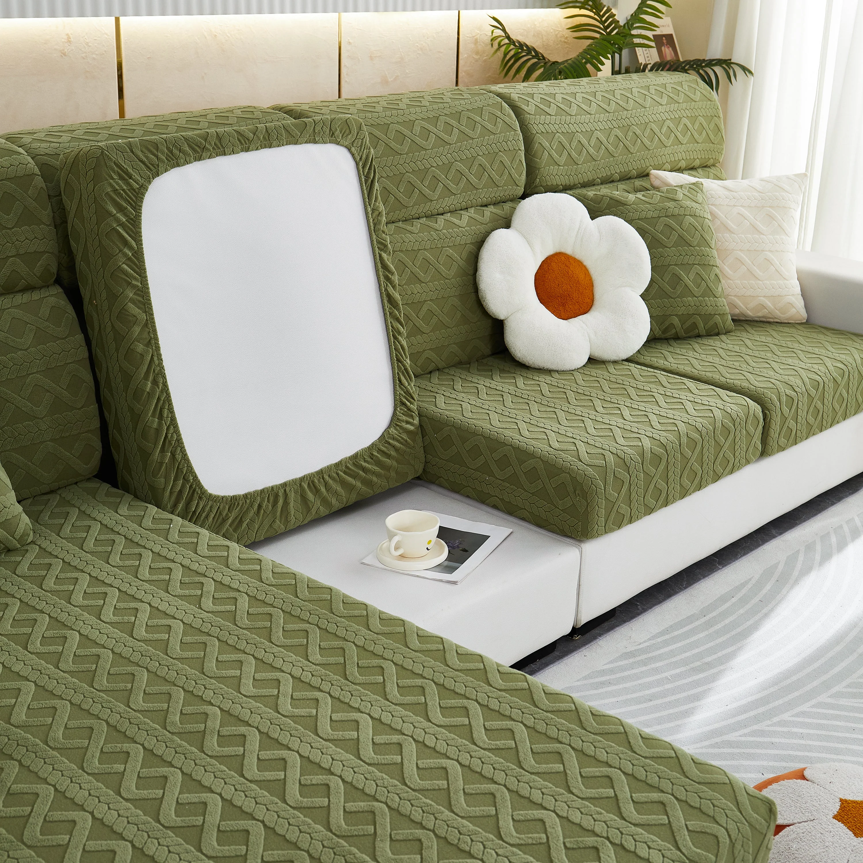 Stretch Couch Seat Cushion Covers, Sofa Slipcover Sofa Cover Soft Flexibility with Elastic Bottom - Image 8