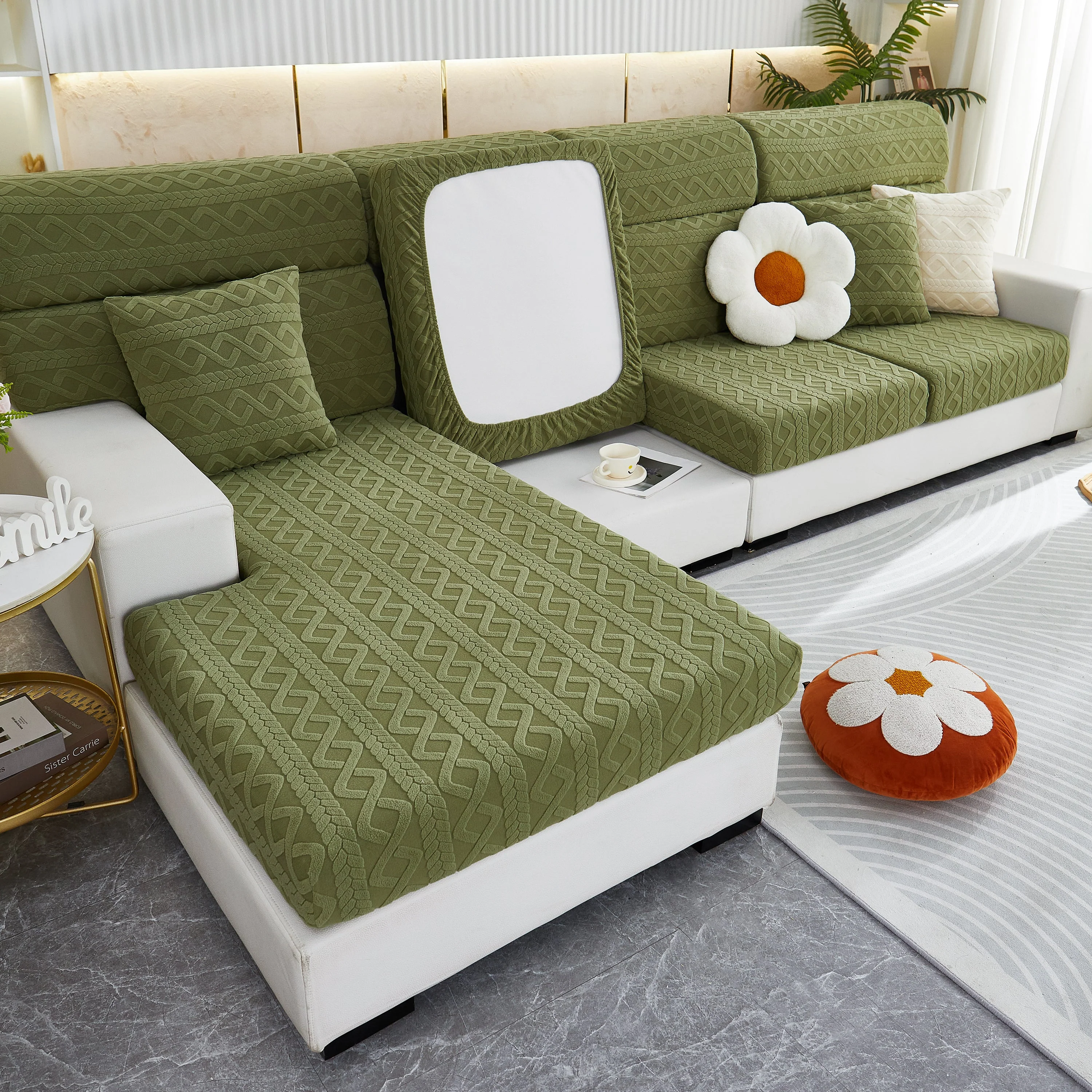 Stretch Couch Seat Cushion Covers, Sofa Slipcover Sofa Cover Soft Flexibility with Elastic Bottom - Image 9