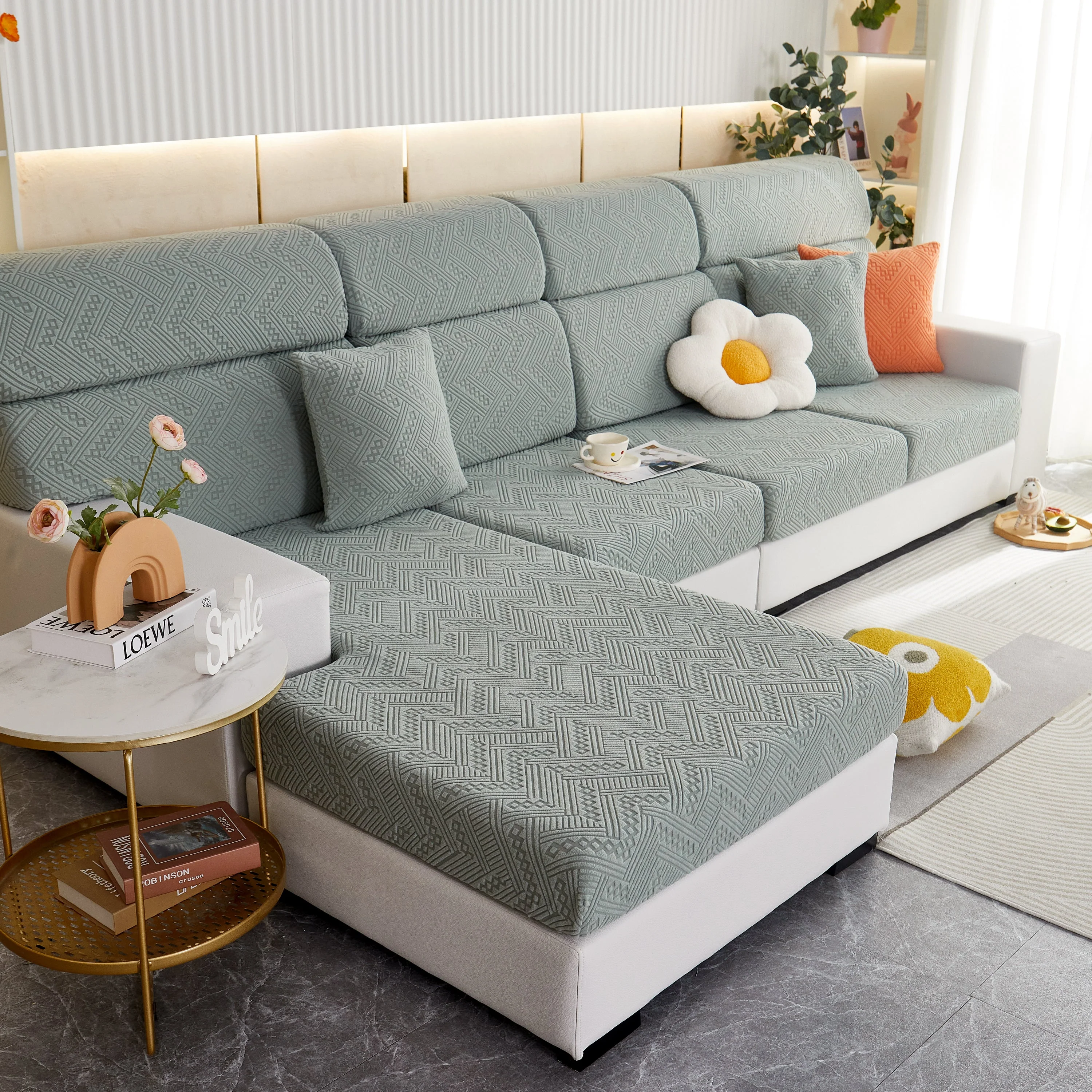 Stretch Jacquard Fleece Settee Cushion Covers, Stylish Non Slip Couch Cushion Covers for Sectional Sofas - Image 10