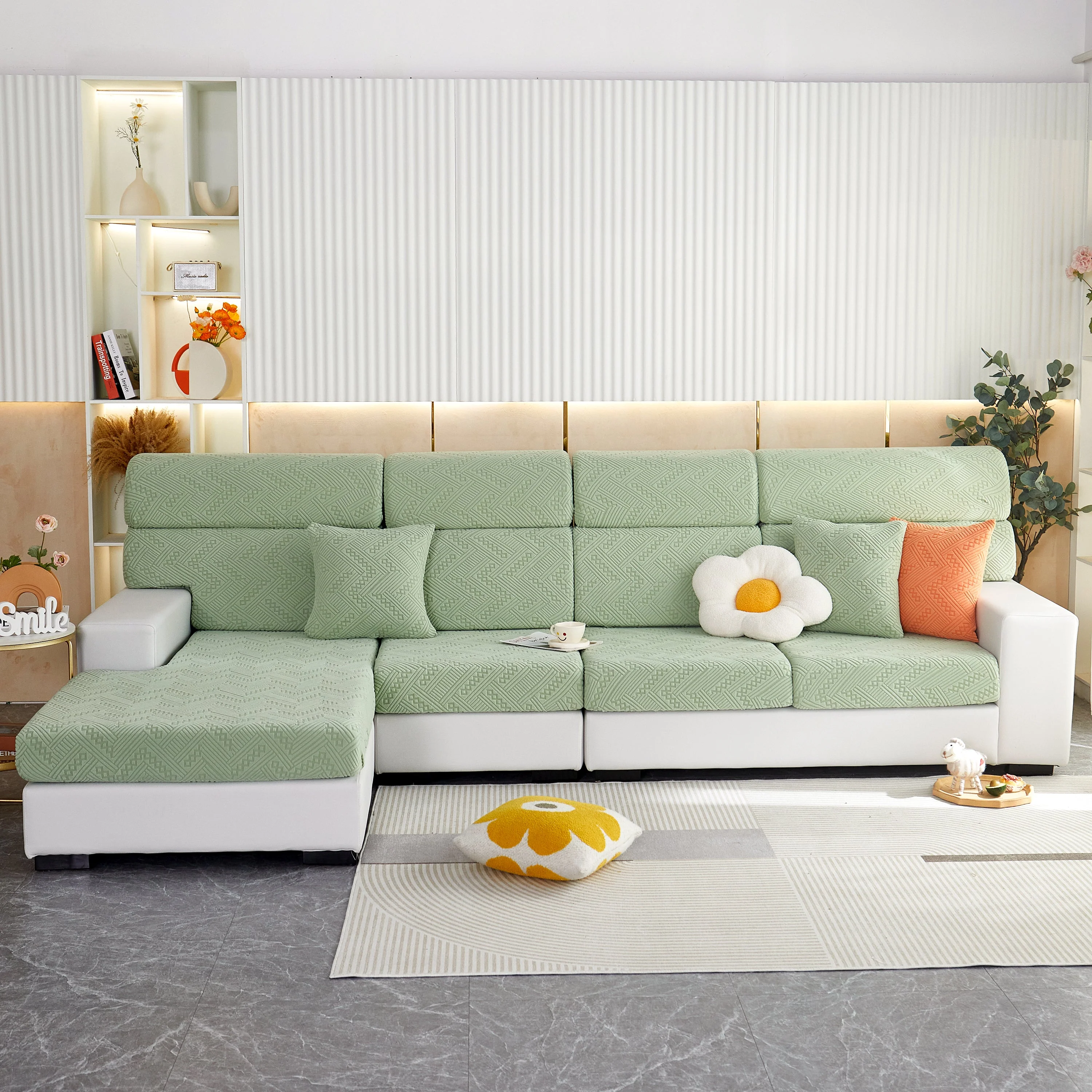 Stretch Jacquard Fleece Settee Cushion Covers, Stylish Non Slip Couch Cushion Covers for Sectional Sofas - Image 12