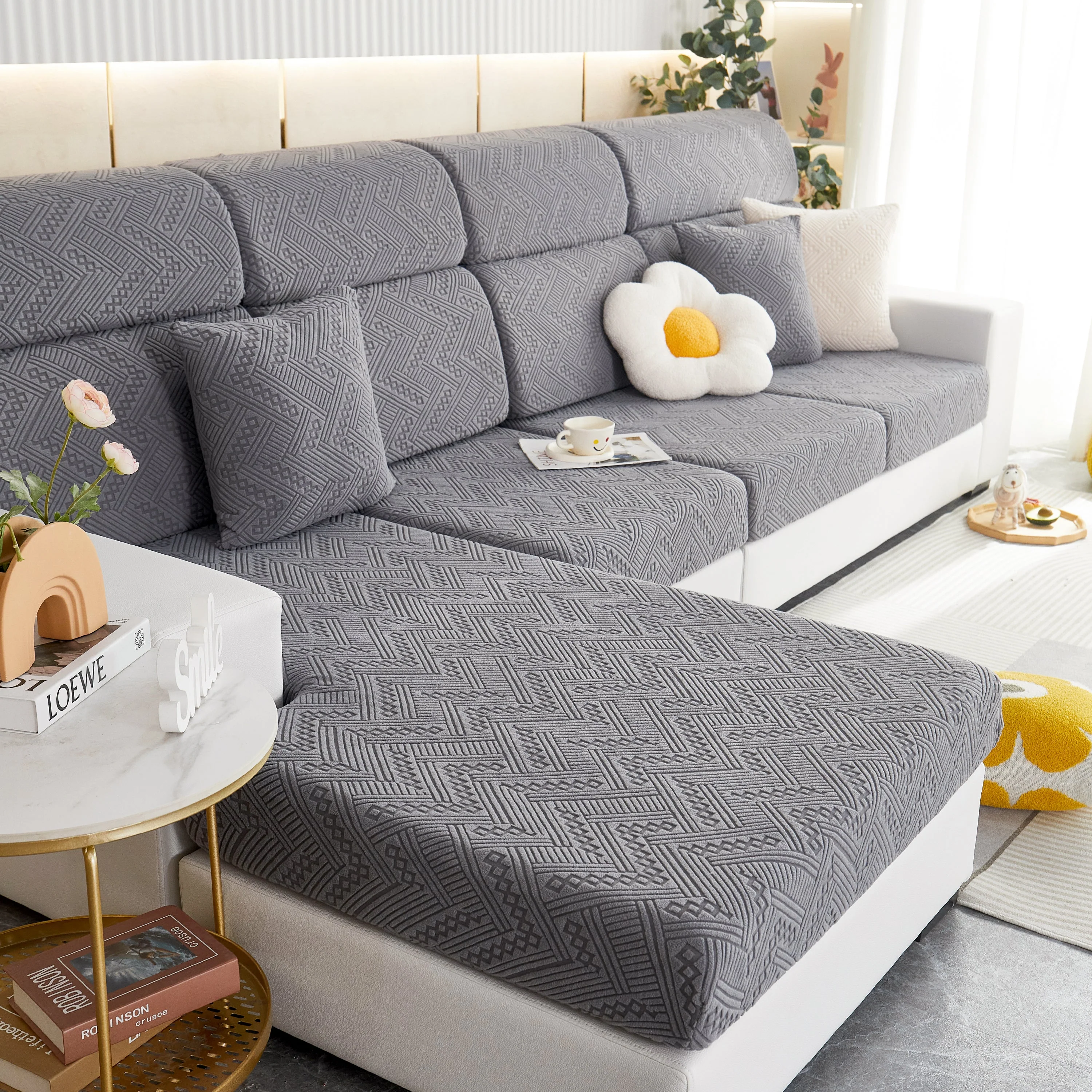 Stretch Jacquard Fleece Settee Cushion Covers, Stylish Non Slip Couch Cushion Covers for Sectional Sofas - Image 26