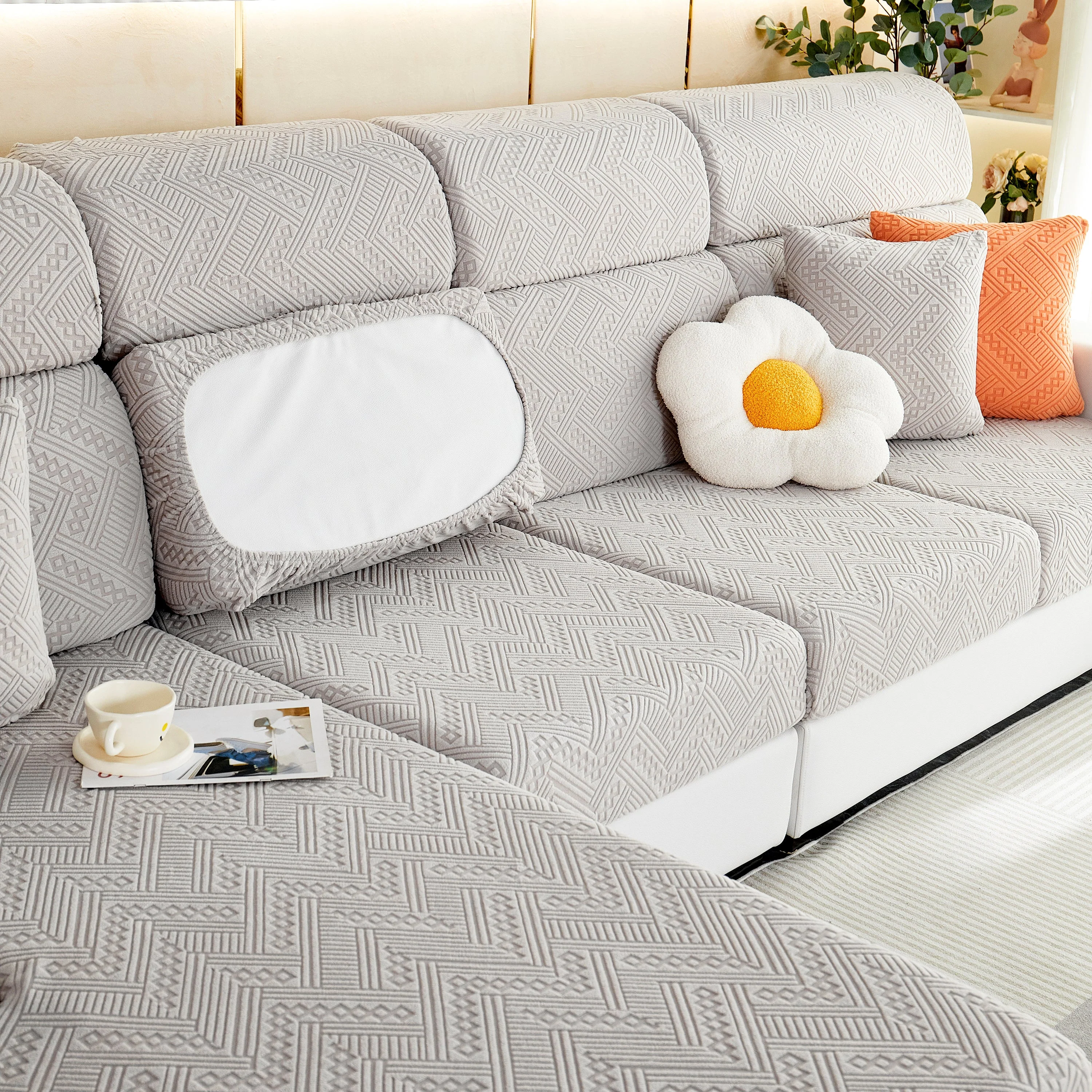 Stretch Jacquard Fleece Settee Cushion Covers, Stylish Non Slip Couch Cushion Covers for Sectional Sofas - Image 34