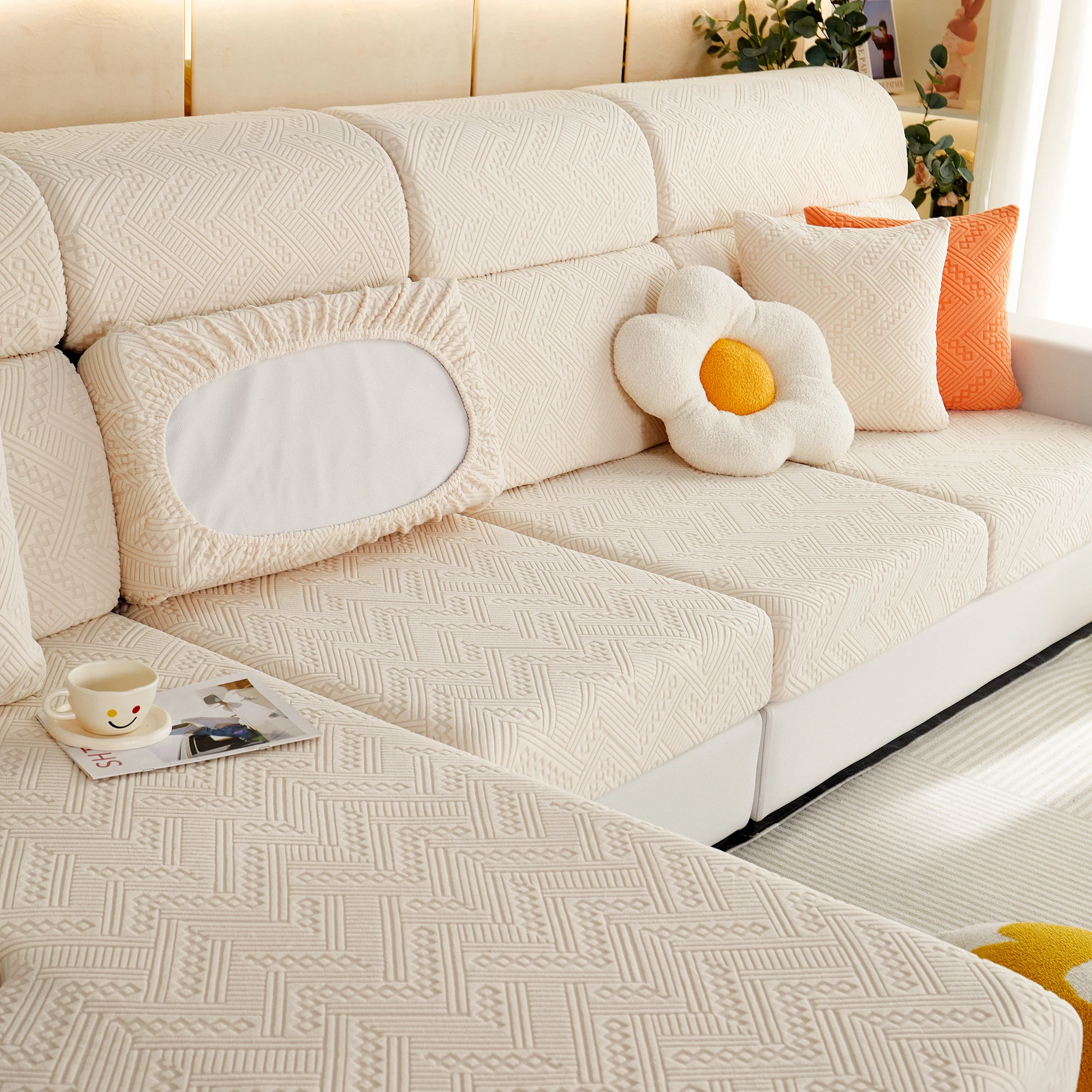 Stretch Jacquard Fleece Settee Cushion Covers, Stylish Non Slip Couch Cushion Covers for Sectional Sofas - Image 39