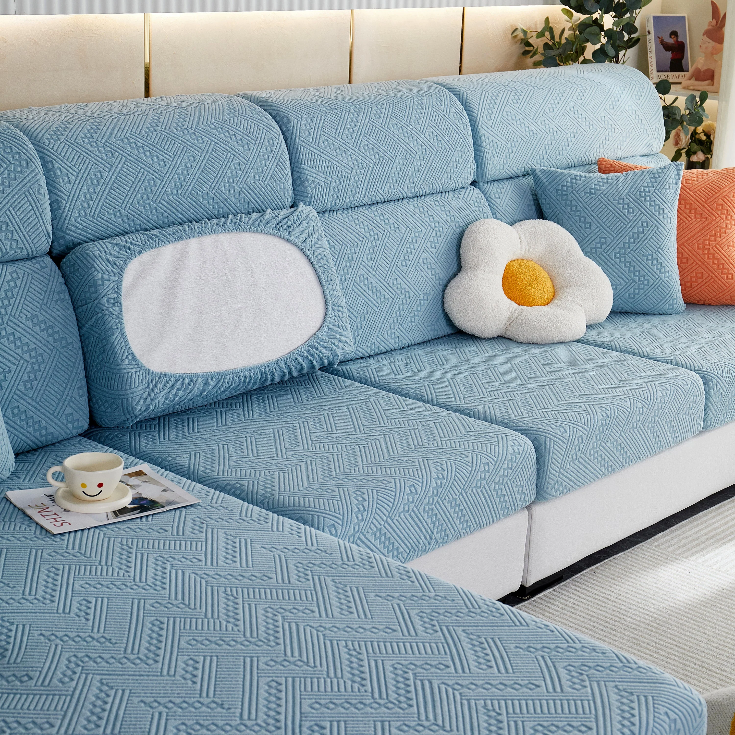 Stretch Jacquard Fleece Settee Cushion Covers, Stylish Non Slip Couch Cushion Covers for Sectional Sofas - Image 43