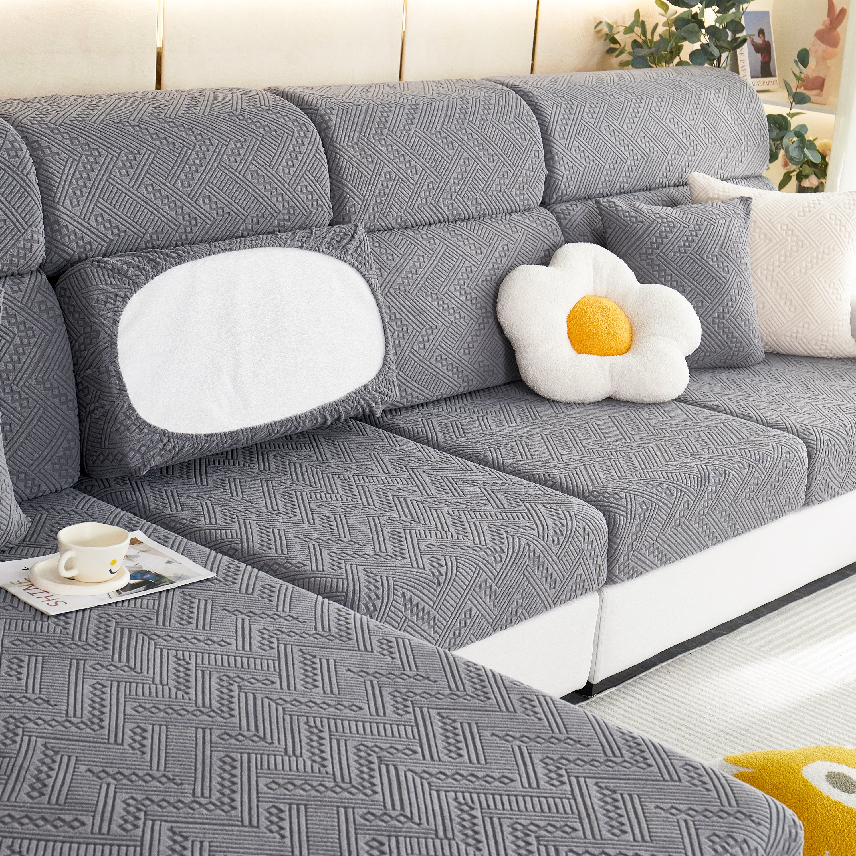 Stretch Jacquard Fleece Settee Cushion Covers, Stylish Non Slip Couch Cushion Covers for Sectional Sofas - Image 47