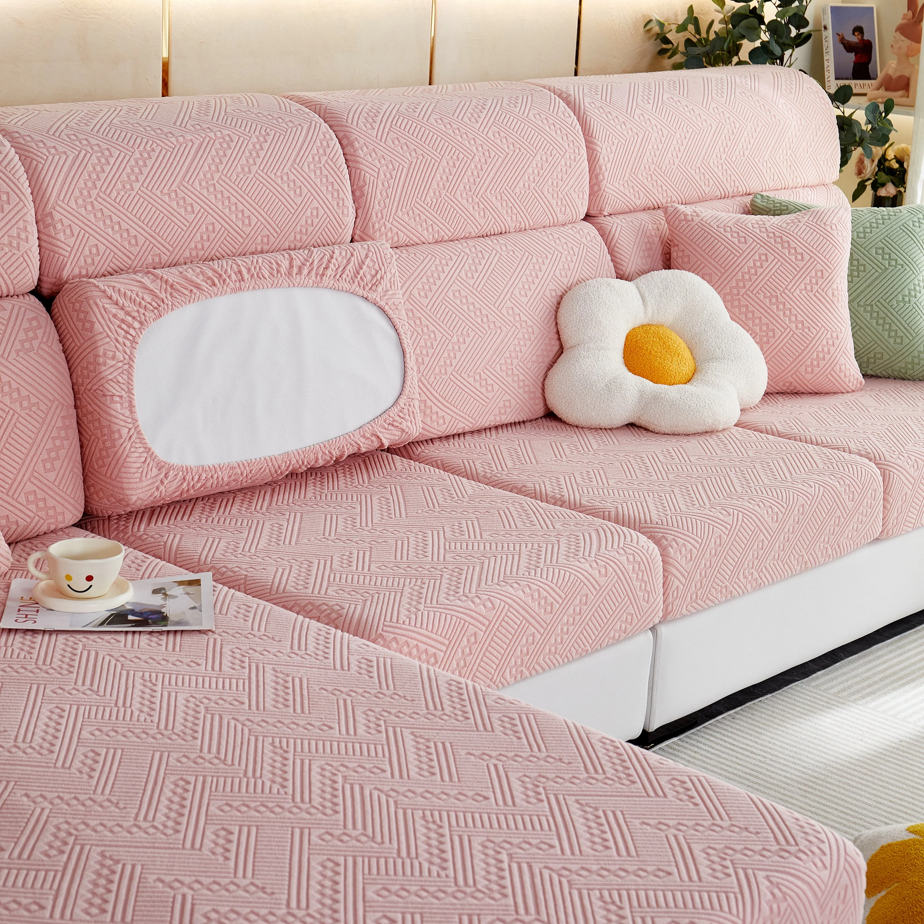Stretch Jacquard Fleece Settee Cushion Covers, Stylish Non Slip Couch Cushion Covers for Sectional Sofas - Image 50