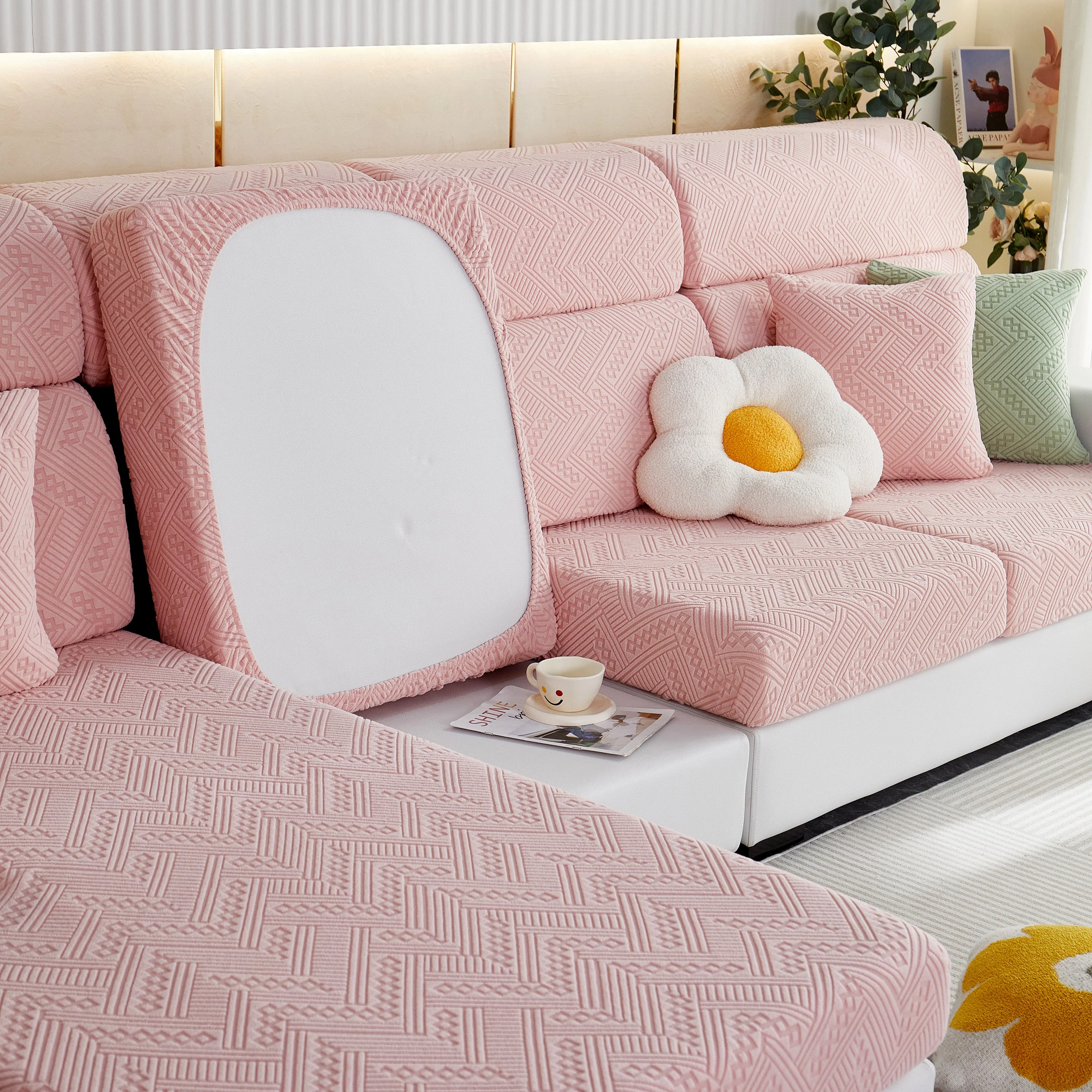 Stretch Jacquard Fleece Settee Cushion Covers, Stylish Non Slip Couch Cushion Covers for Sectional Sofas - Image 51