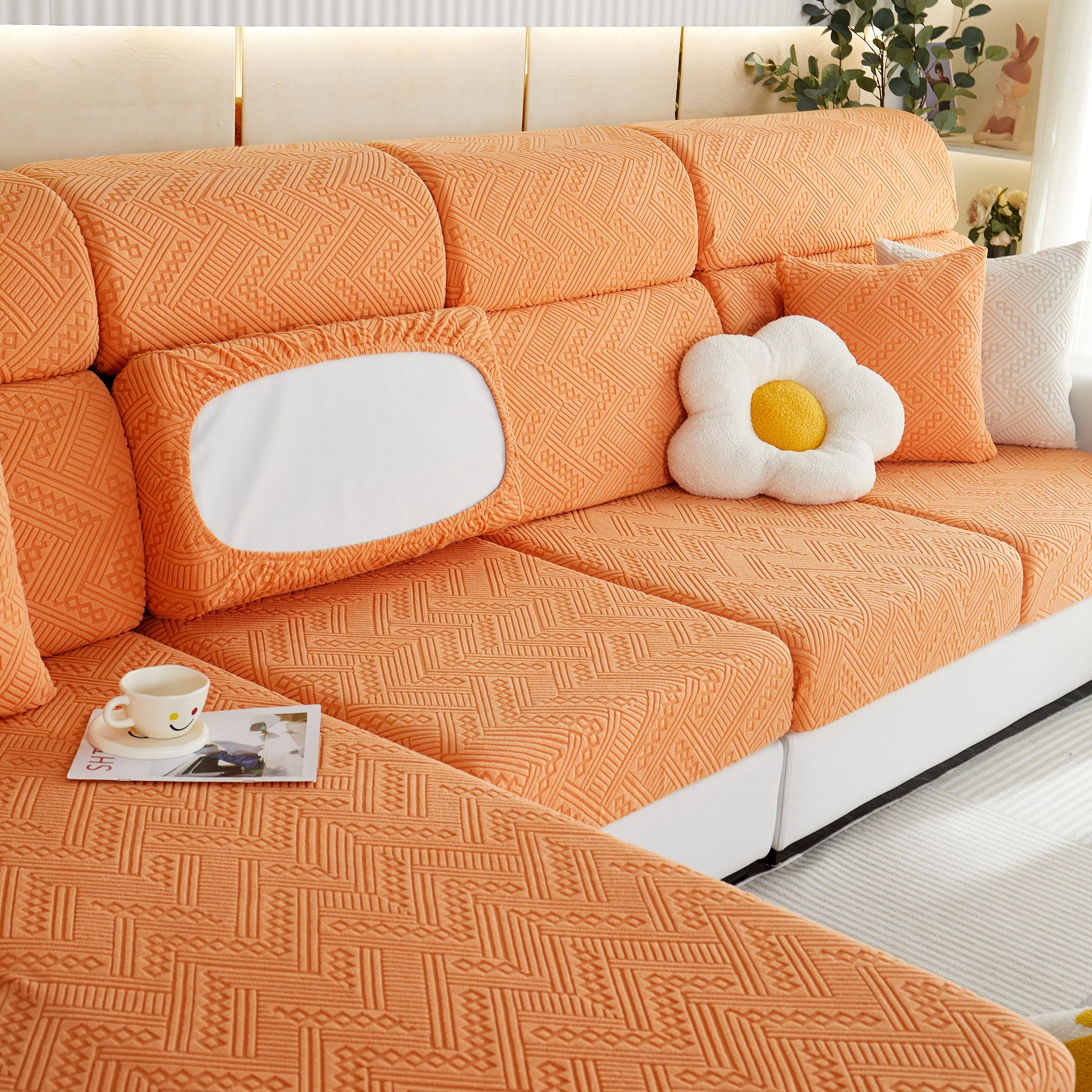 Stretch Jacquard Fleece Settee Cushion Covers, Stylish Non Slip Couch Cushion Covers for Sectional Sofas - Image 54