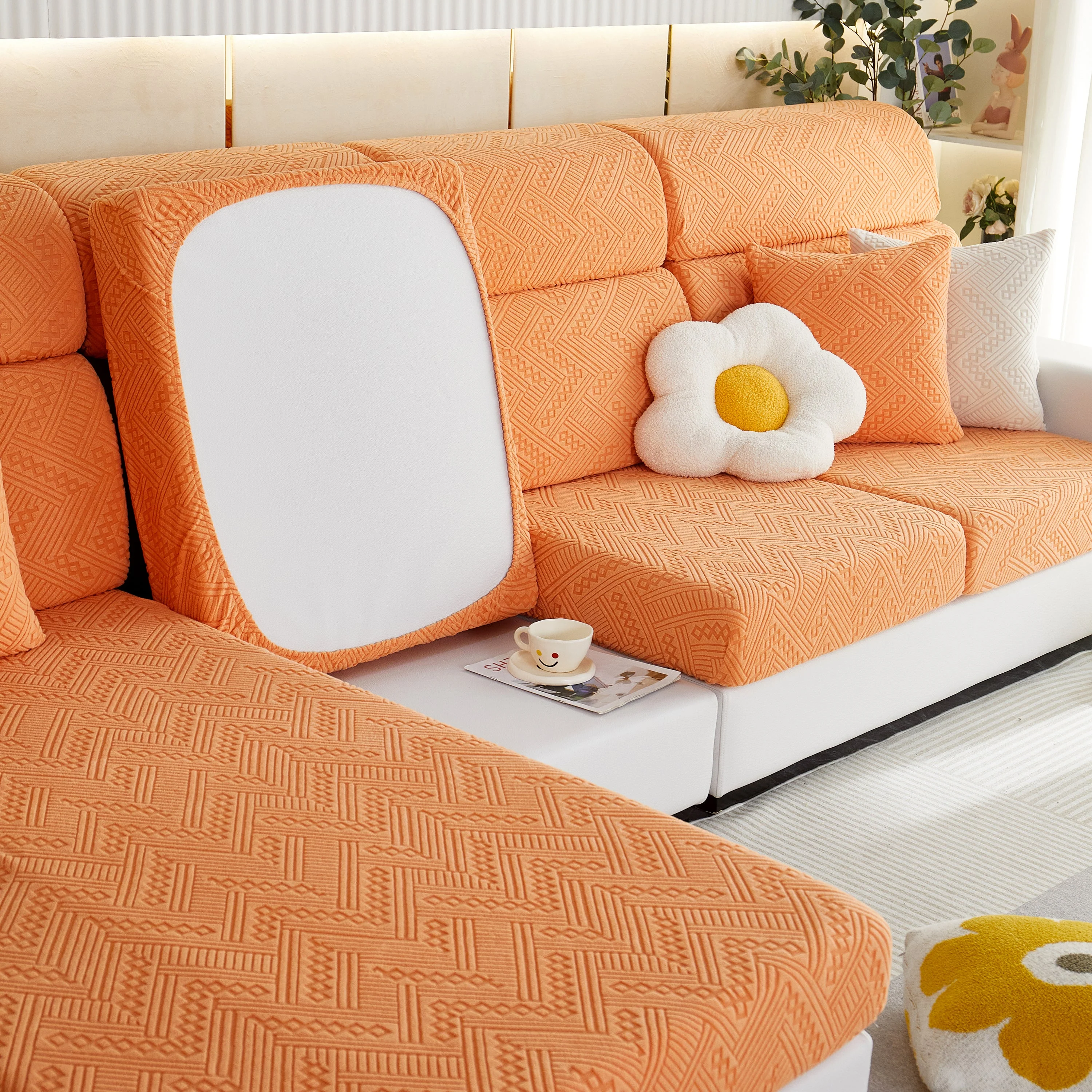 Stretch Jacquard Fleece Settee Cushion Covers, Stylish Non Slip Couch Cushion Covers for Sectional Sofas - Image 55