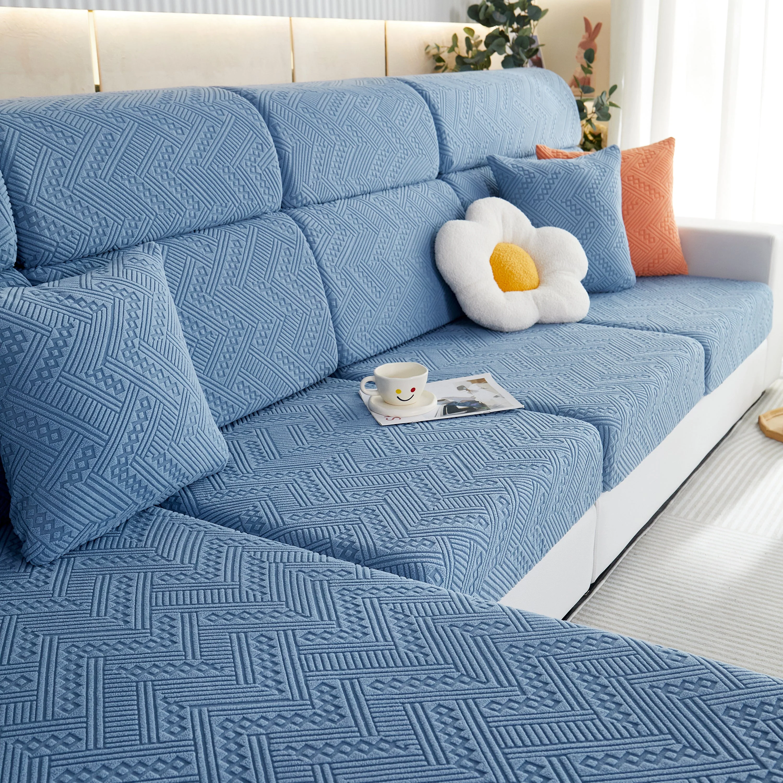 Stretch Jacquard Fleece Settee Cushion Covers, Stylish Non Slip Couch Cushion Covers for Sectional Sofas - Image 56