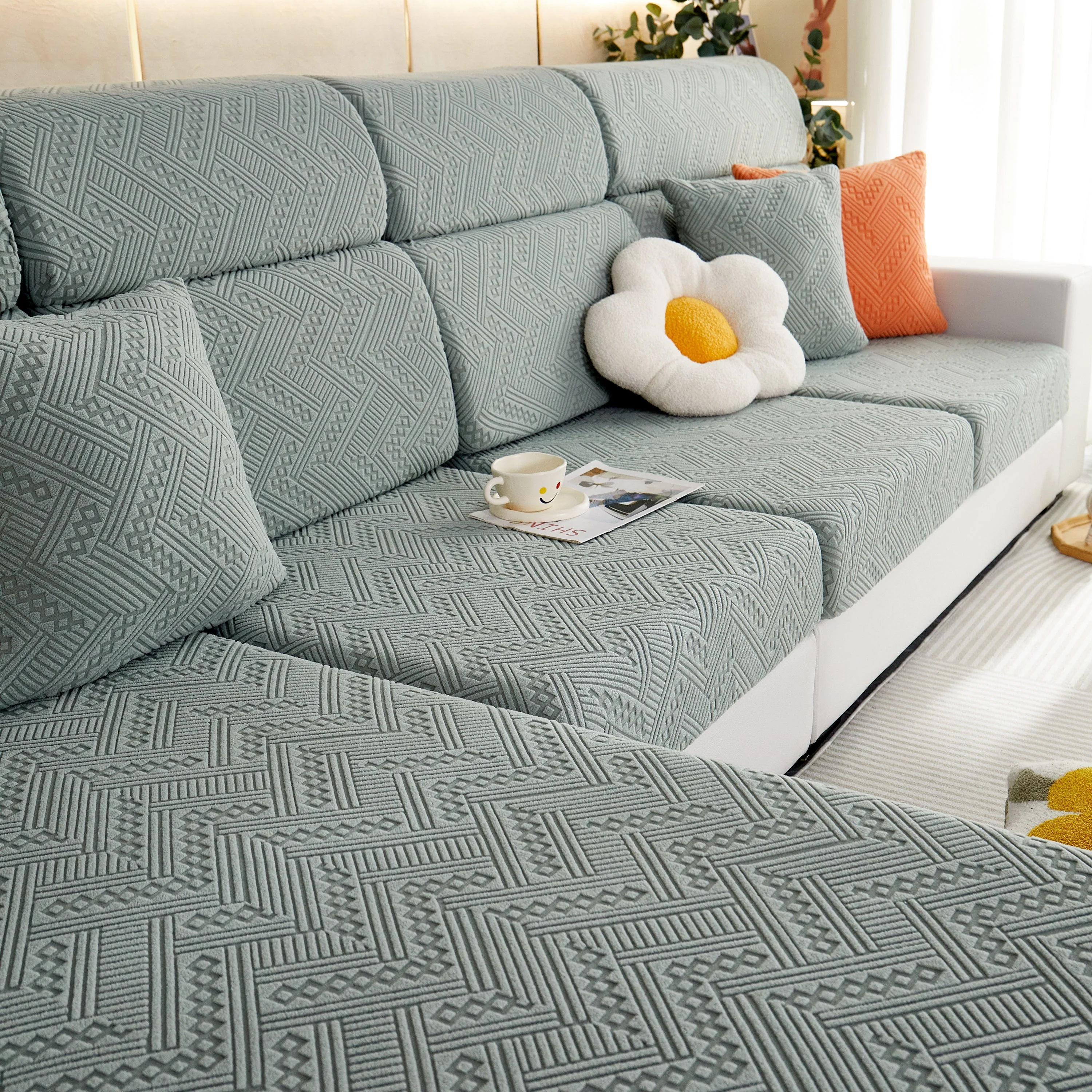 Stretch Jacquard Fleece Settee Cushion Covers, Stylish Non Slip Couch Cushion Covers for Sectional Sofas - Image 57
