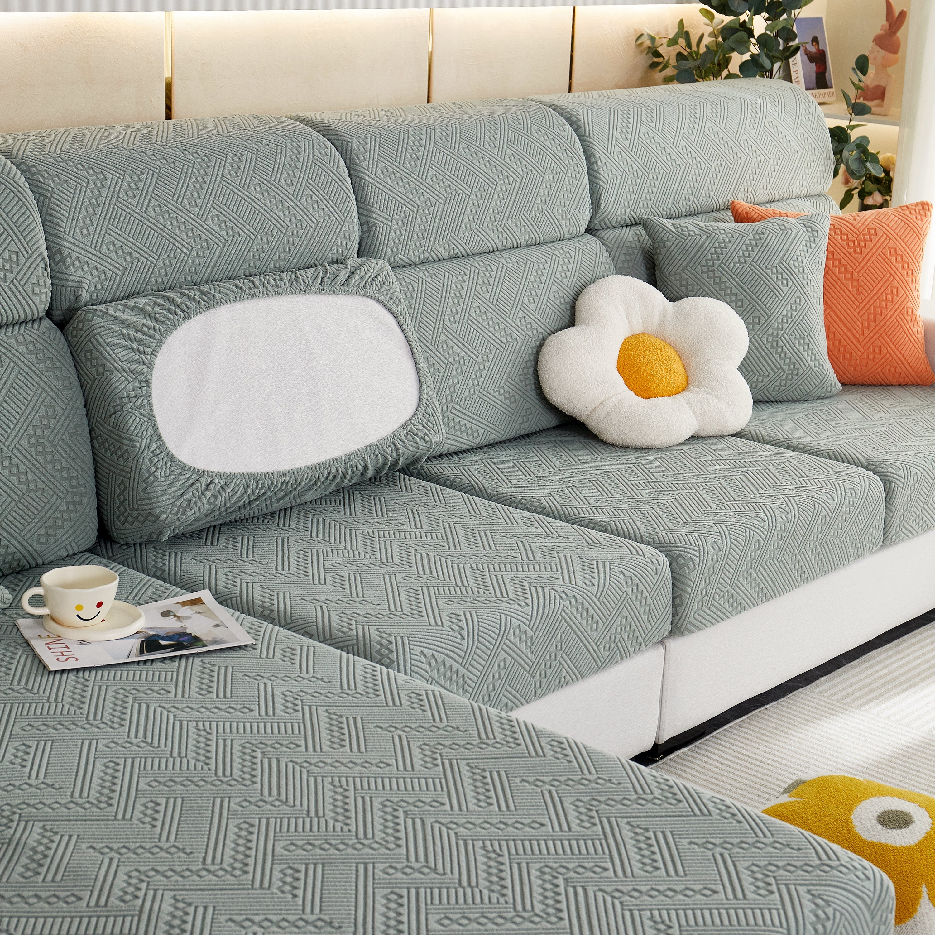 Stretch Jacquard Fleece Settee Cushion Covers, Stylish Non Slip Couch Cushion Covers for Sectional Sofas - Image 59