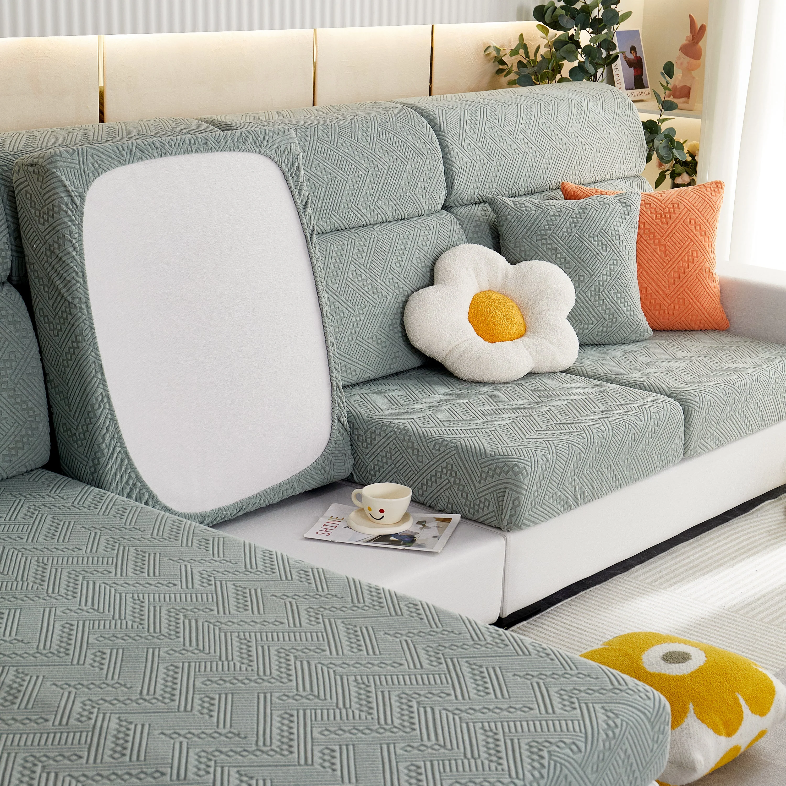 Stretch Jacquard Fleece Settee Cushion Covers, Stylish Non Slip Couch Cushion Covers for Sectional Sofas - Image 60