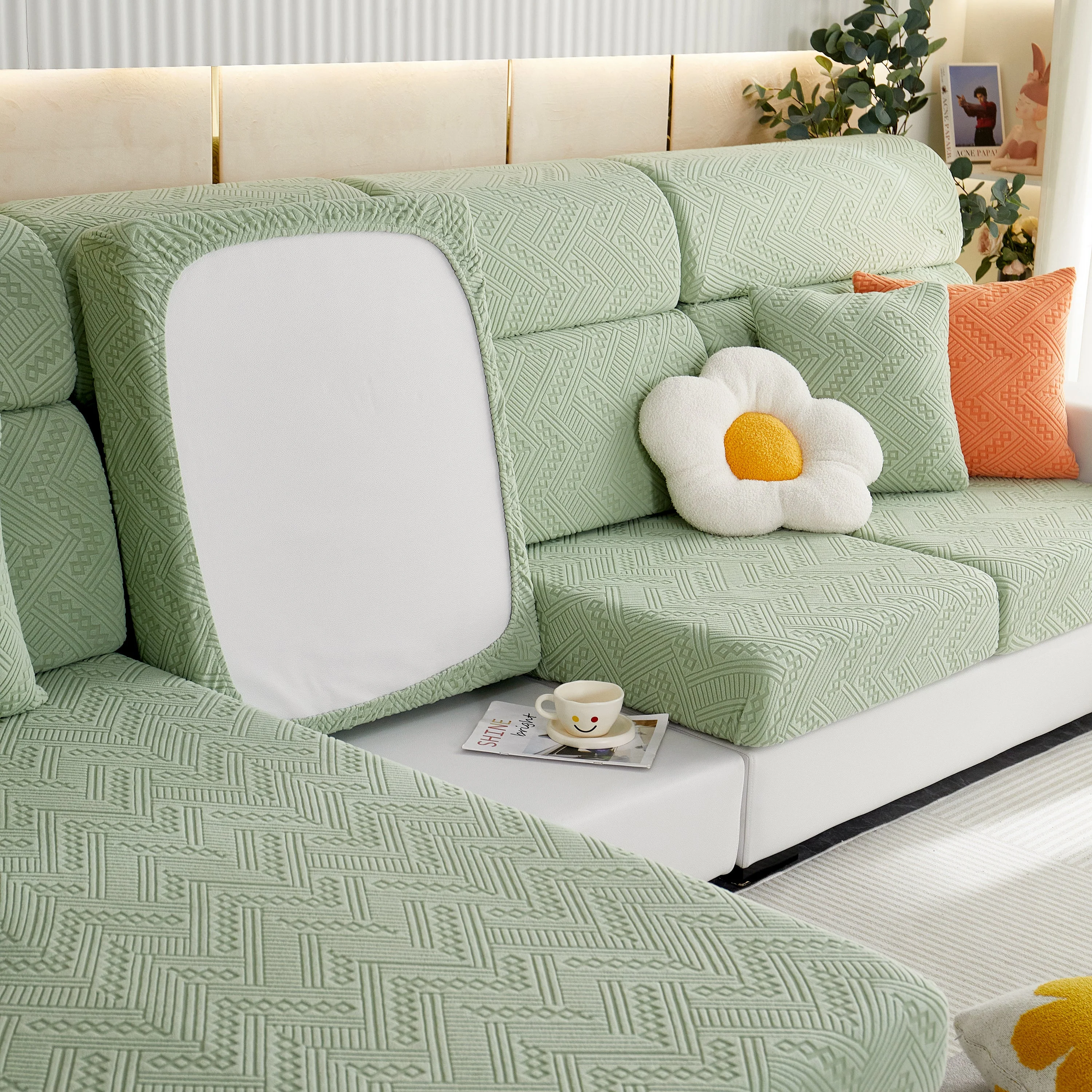 Stretch Jacquard Fleece Settee Cushion Covers, Stylish Non Slip Couch Cushion Covers for Sectional Sofas - Image 61