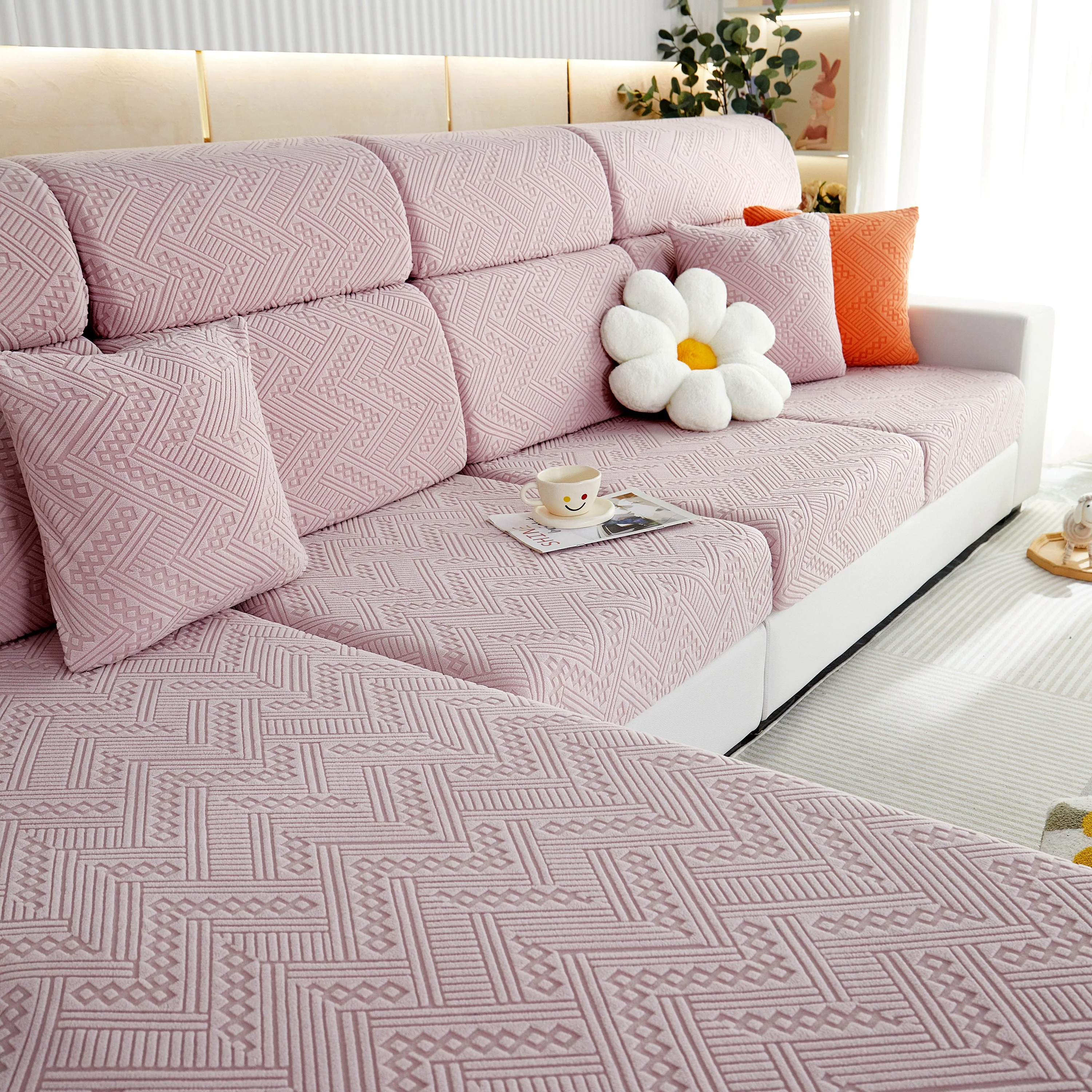 Stretch Jacquard Fleece Settee Cushion Covers, Stylish Non Slip Couch Cushion Covers for Sectional Sofas - Image 62