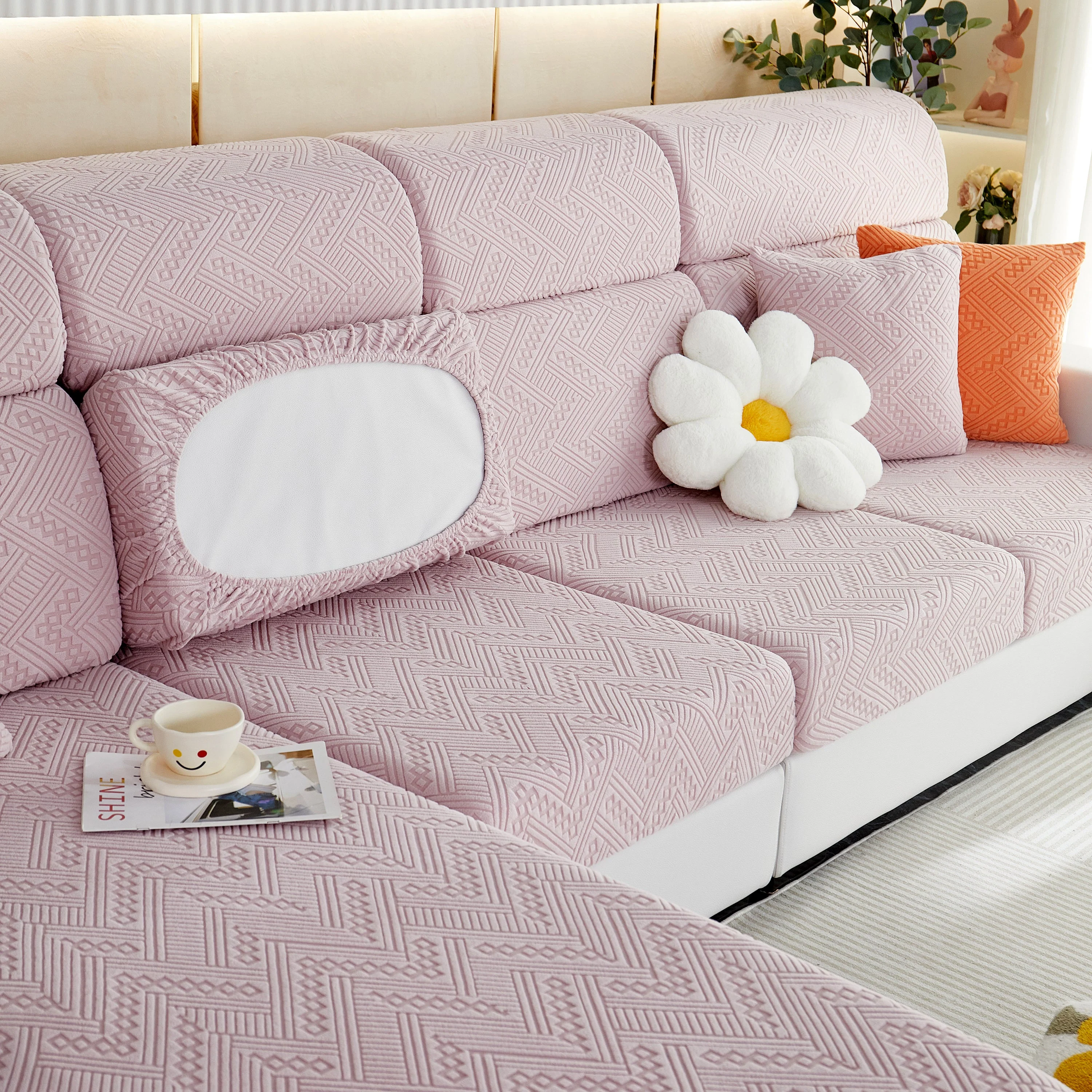 Stretch Jacquard Fleece Settee Cushion Covers, Stylish Non Slip Couch Cushion Covers for Sectional Sofas - Image 64