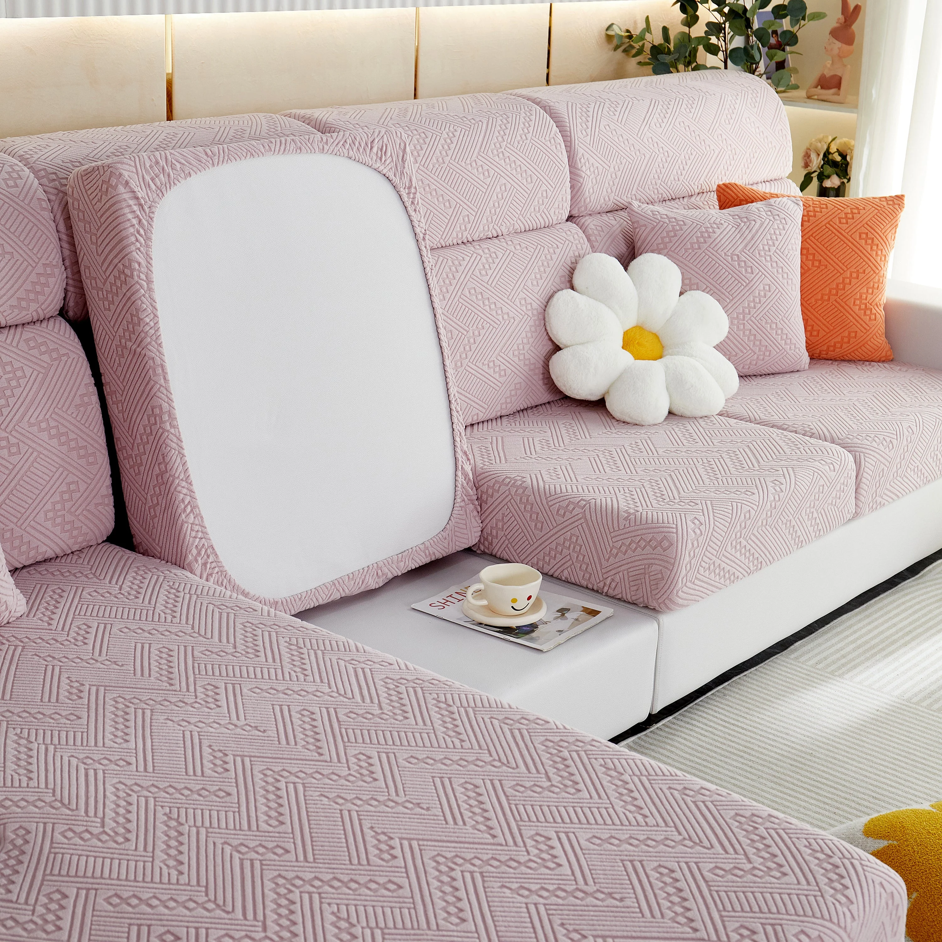 Stretch Jacquard Fleece Settee Cushion Covers, Stylish Non Slip Couch Cushion Covers for Sectional Sofas - Image 65