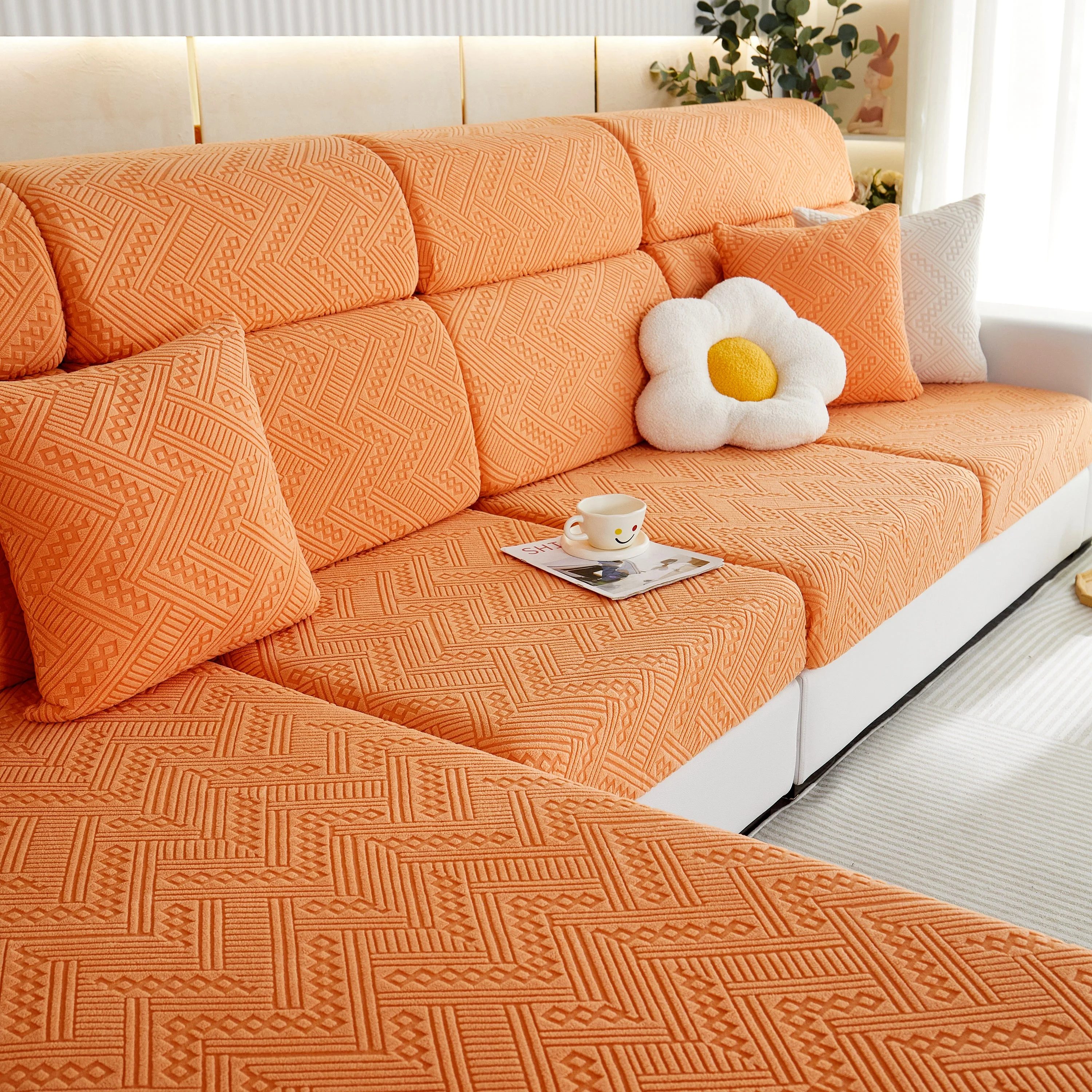 Stretch Jacquard Fleece Settee Cushion Covers, Stylish Non Slip Couch Cushion Covers for Sectional Sofas - Image 66