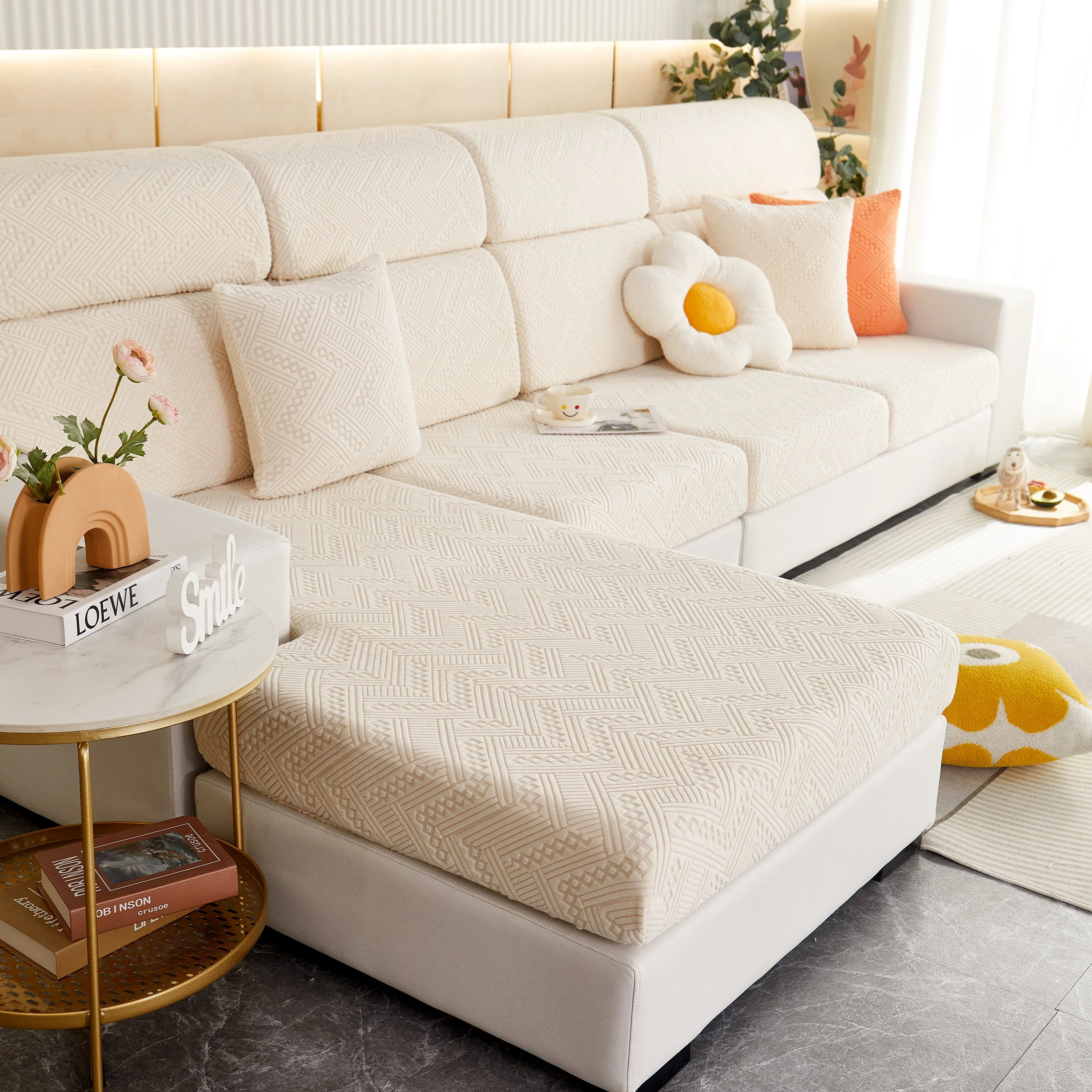 Stretch Jacquard Fleece Settee Cushion Covers, Stylish Non Slip Couch Cushion Covers for Sectional Sofas - Image 7