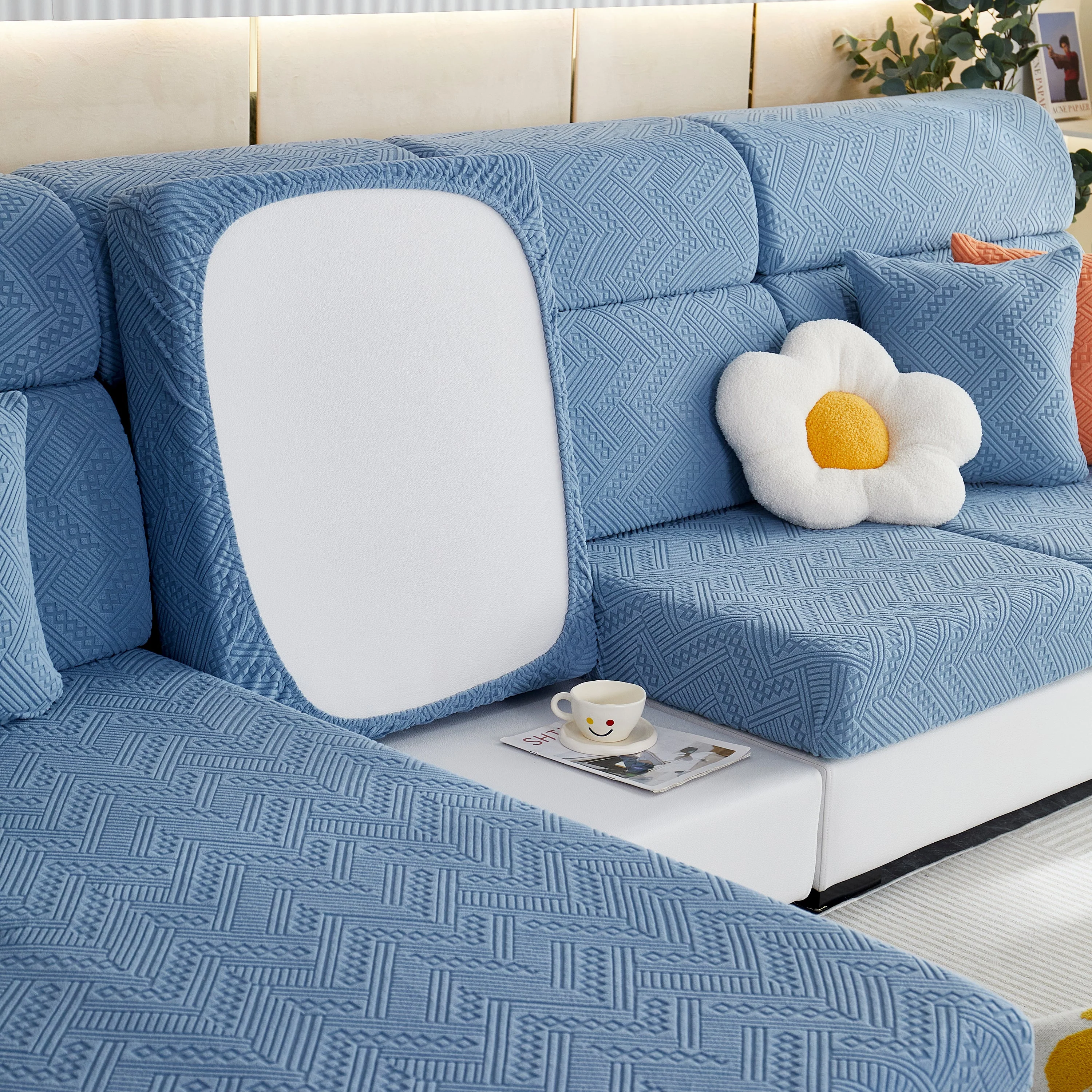 Stretch Jacquard Fleece Settee Cushion Covers, Stylish Non Slip Couch Cushion Covers for Sectional Sofas - Image 73