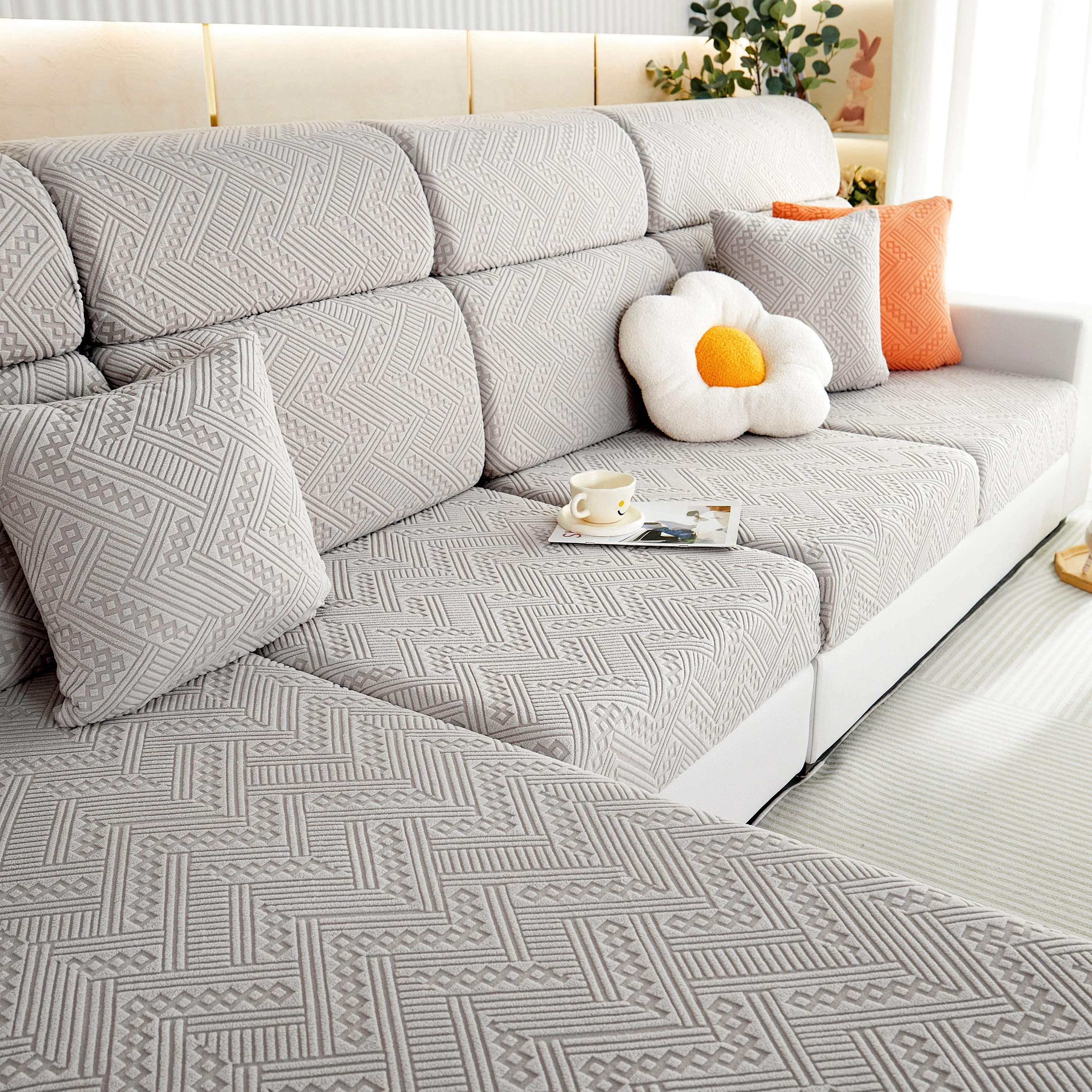 Stretch Jacquard Fleece Settee Cushion Covers, Stylish Non Slip Couch Cushion Covers for Sectional Sofas - Image 74
