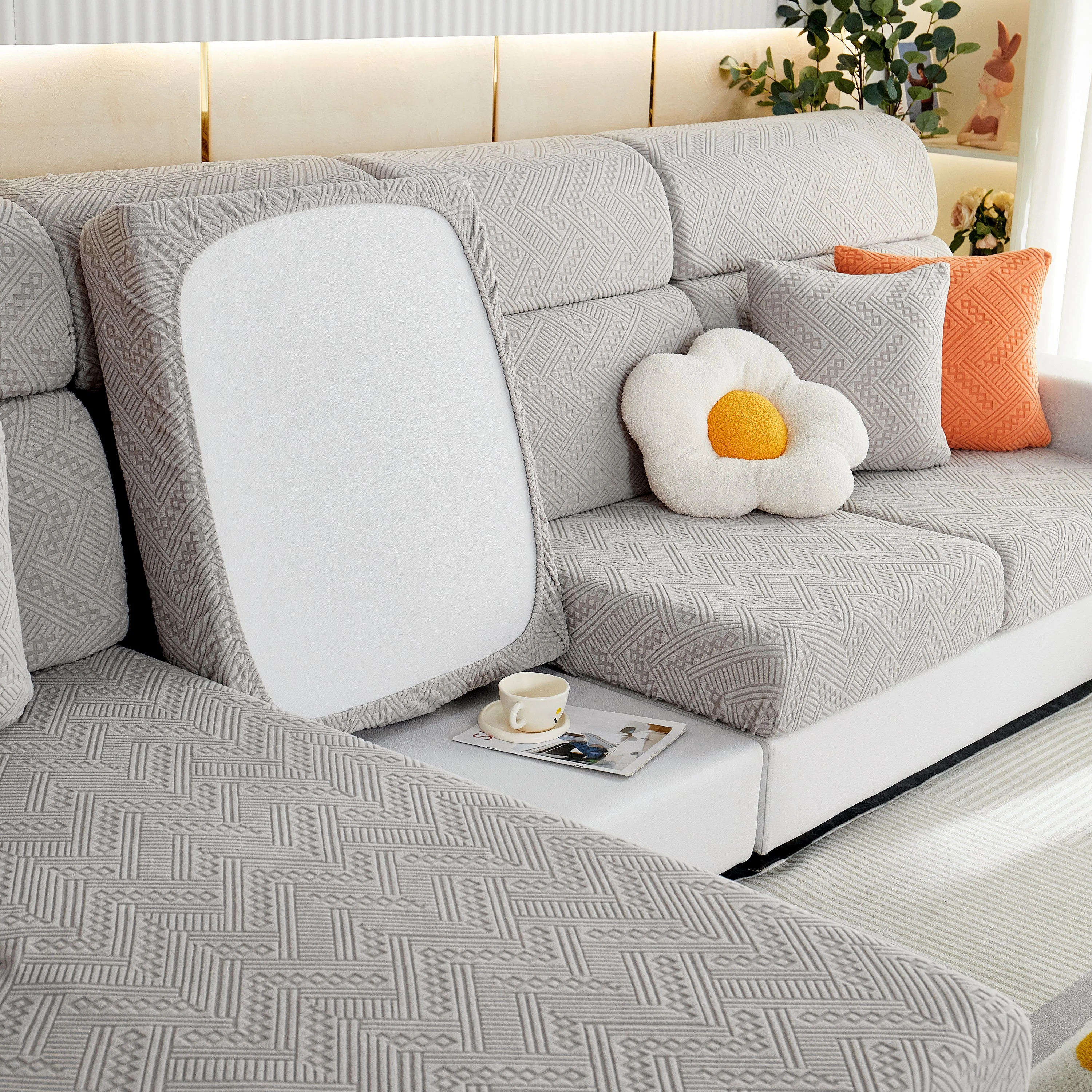 Stretch Jacquard Fleece Settee Cushion Covers, Stylish Non Slip Couch Cushion Covers for Sectional Sofas - Image 77