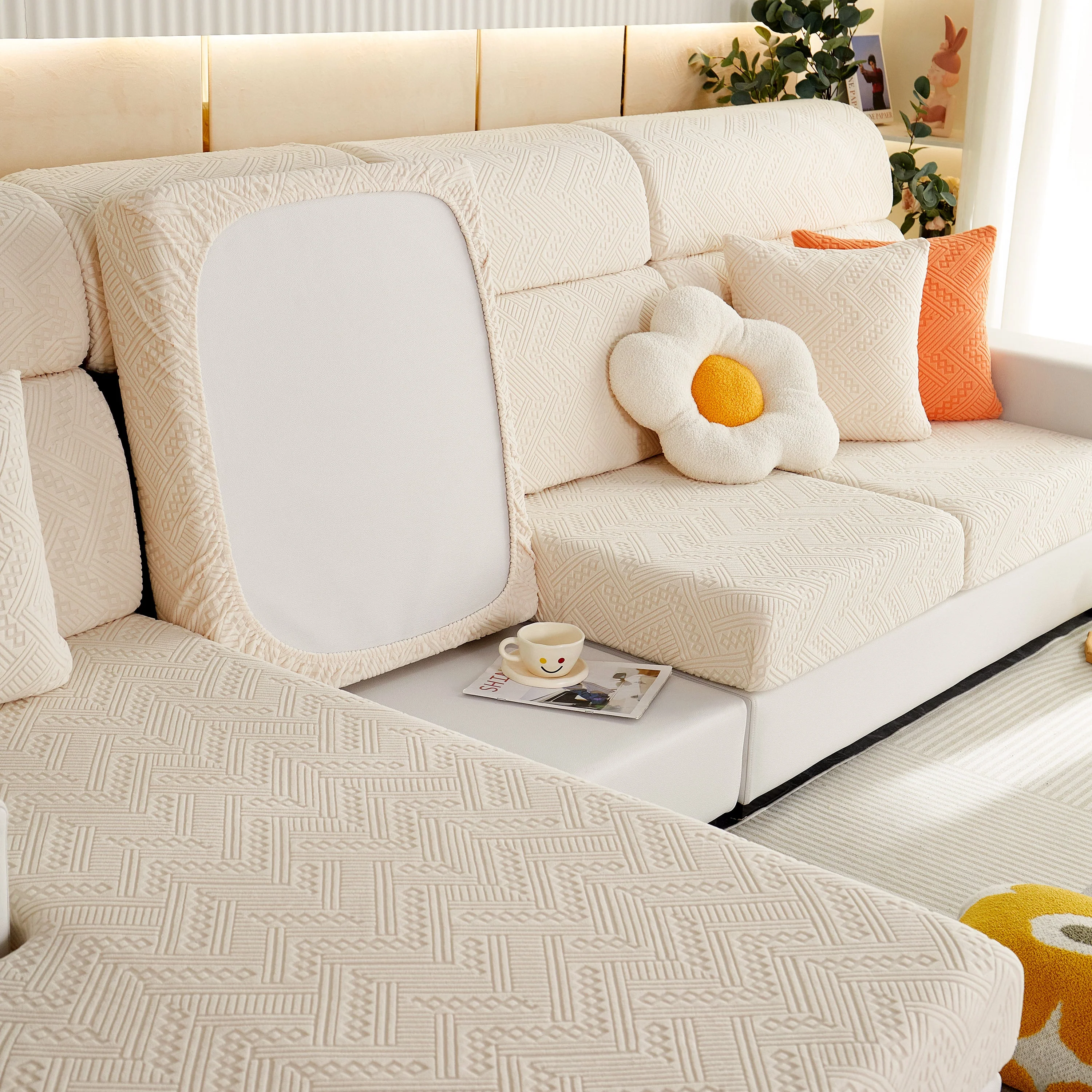 Stretch Jacquard Fleece Settee Cushion Covers, Stylish Non Slip Couch Cushion Covers for Sectional Sofas - Image 78