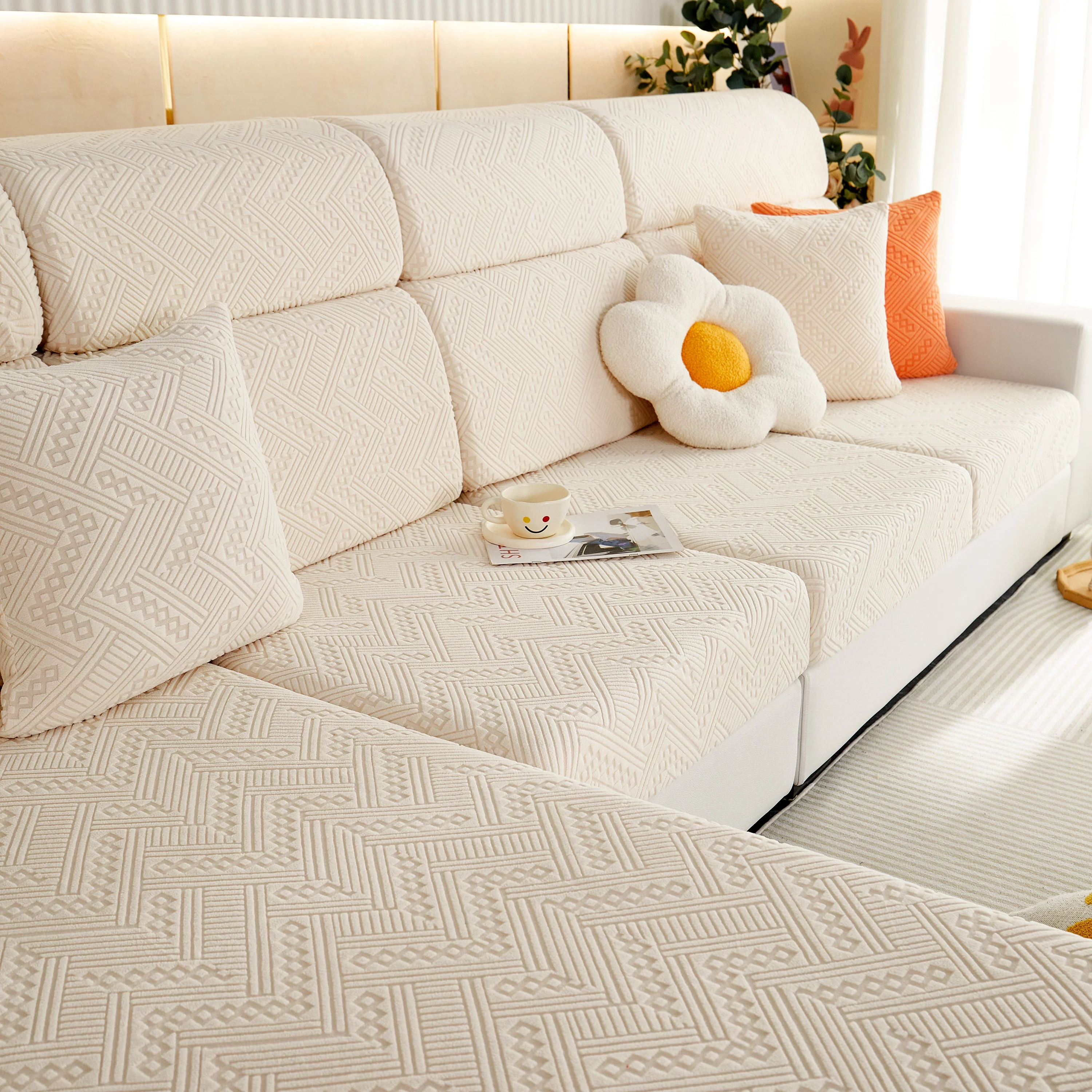 Stretch Jacquard Fleece Settee Cushion Covers, Stylish Non Slip Couch Cushion Covers for Sectional Sofas - Image 79