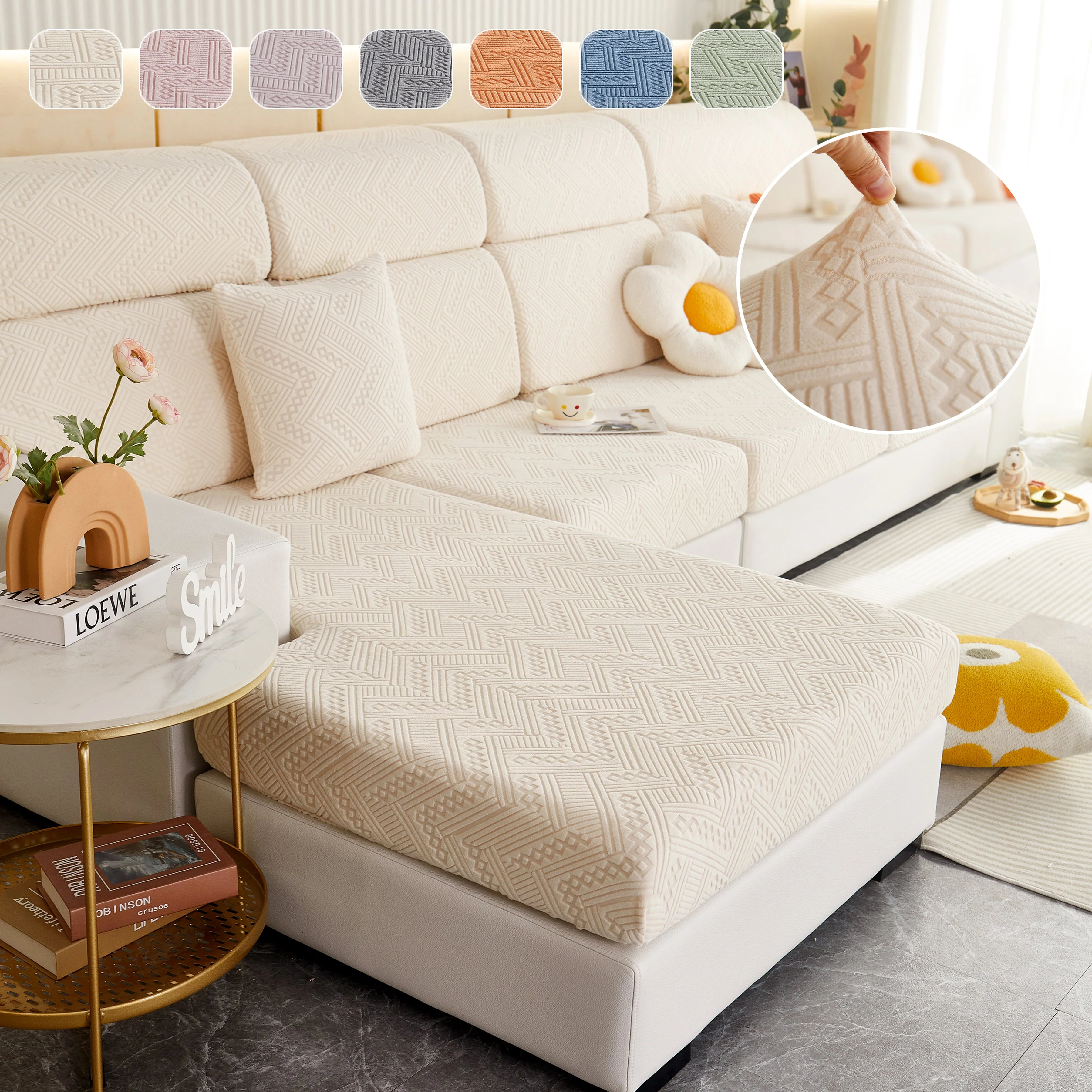 Stretch Jacquard Fleece Settee Cushion Covers, Stylish Non Slip Couch Cushion Covers for Sectional Sofas - Image 8