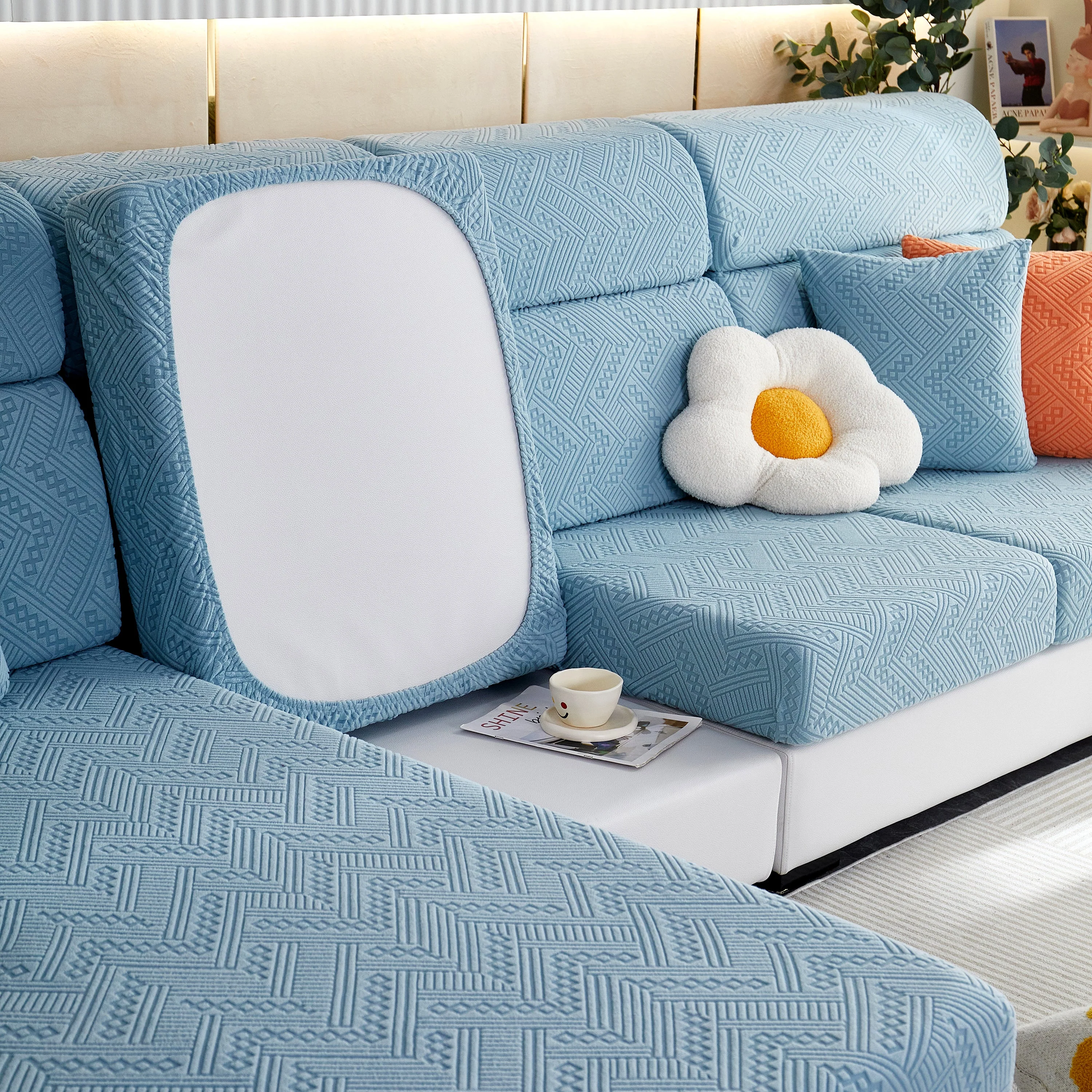 Stretch Jacquard Fleece Settee Cushion Covers, Stylish Non Slip Couch Cushion Covers for Sectional Sofas - Image 82
