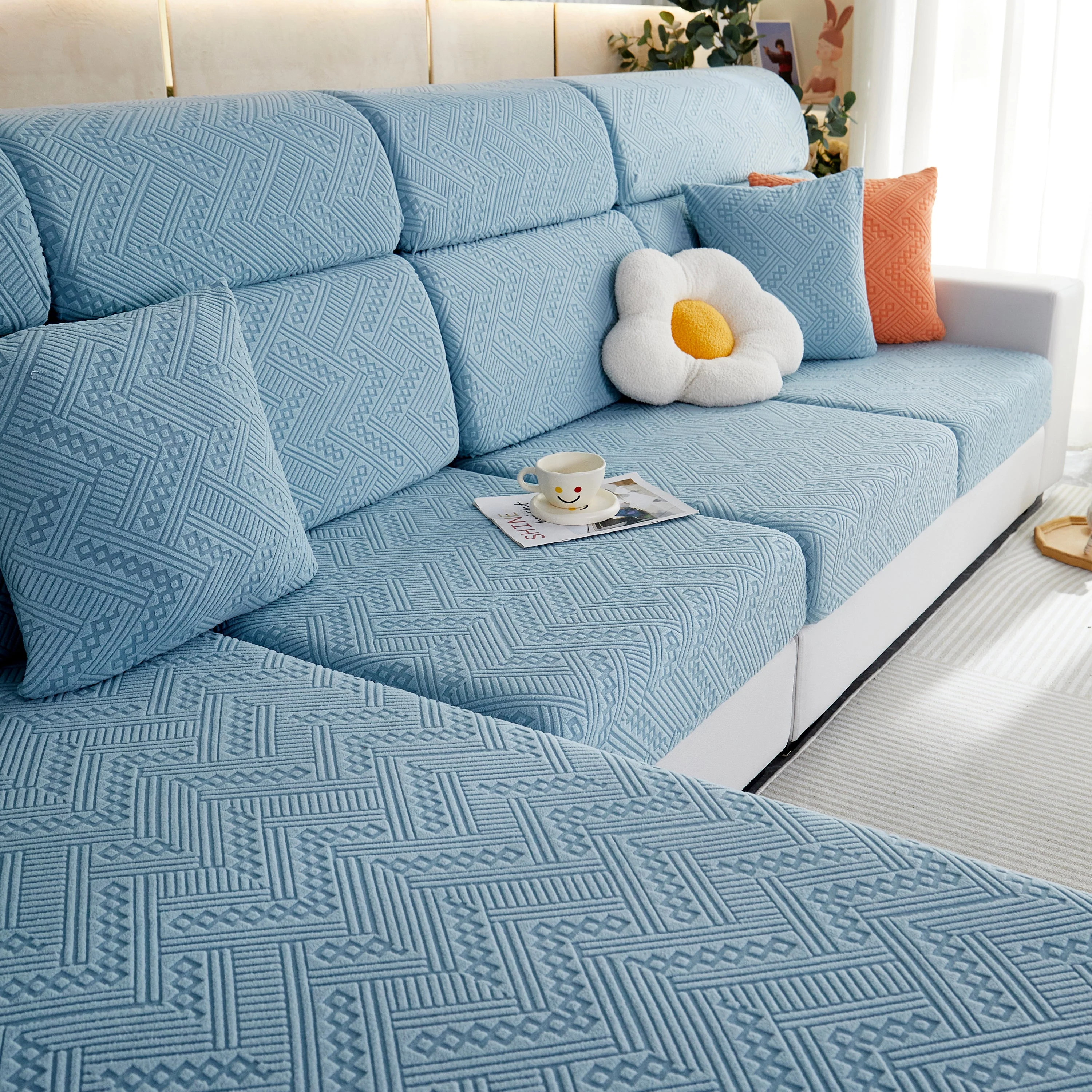 Stretch Jacquard Fleece Settee Cushion Covers, Stylish Non Slip Couch Cushion Covers for Sectional Sofas - Image 83