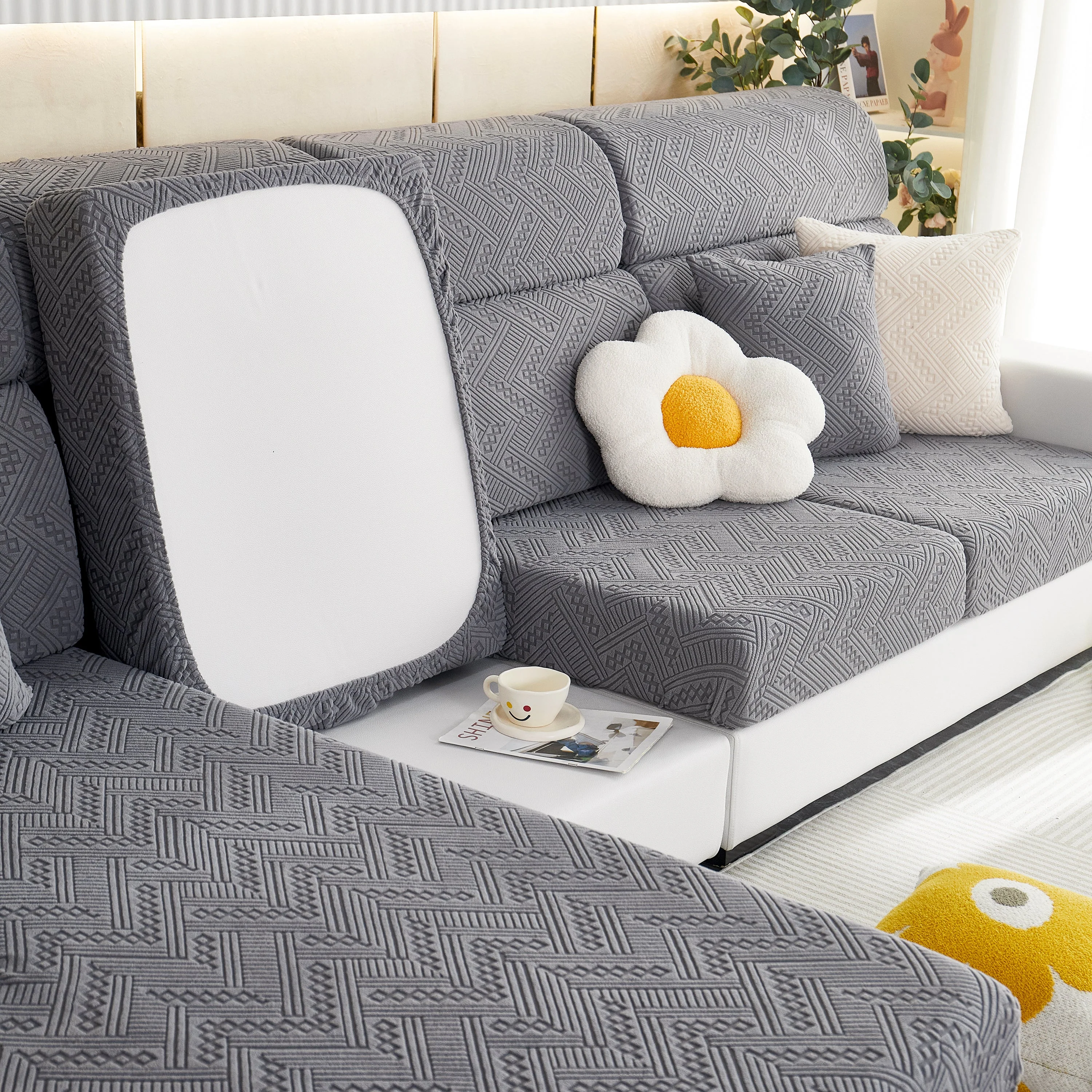 Stretch Jacquard Fleece Settee Cushion Covers, Stylish Non Slip Couch Cushion Covers for Sectional Sofas - Image 86