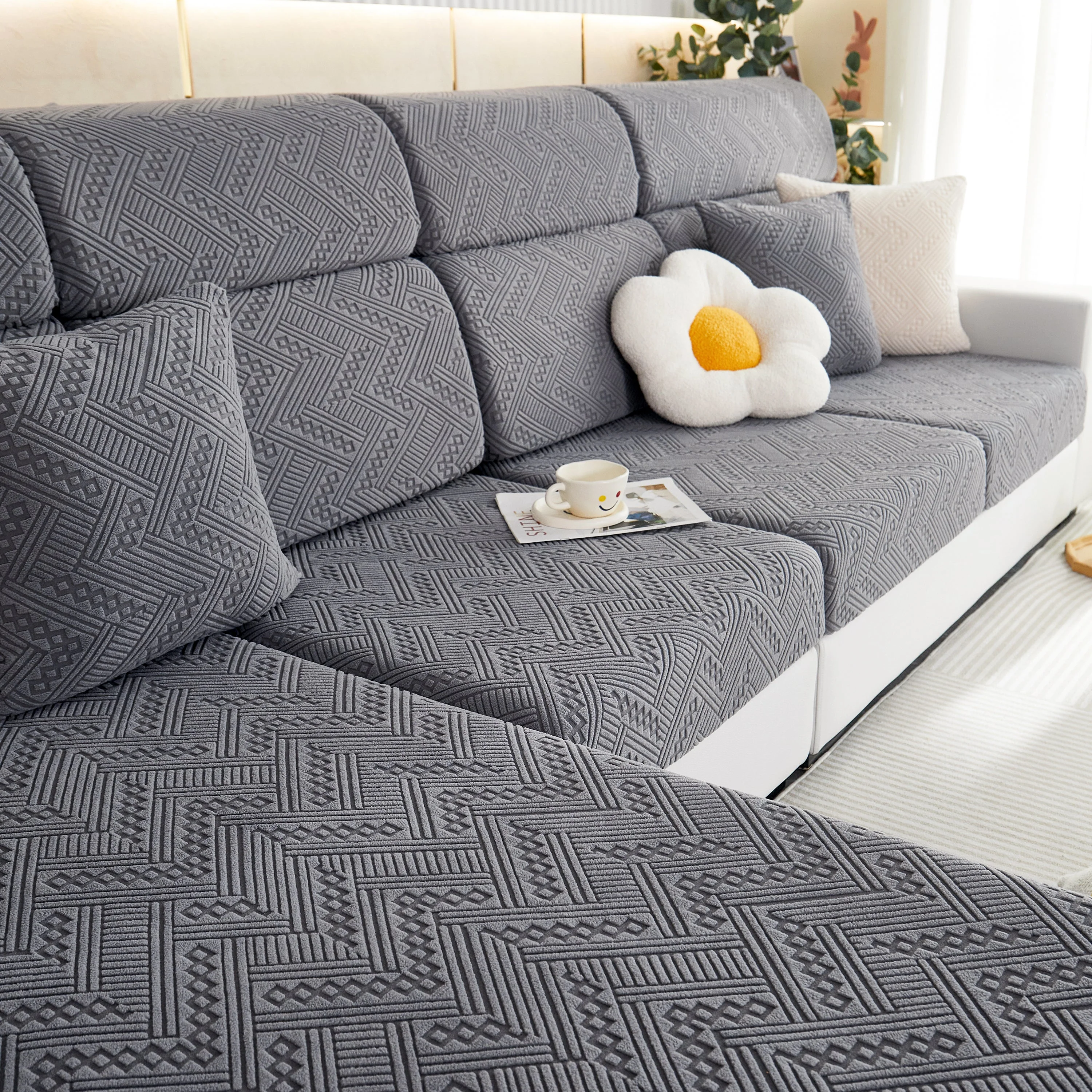 Stretch Jacquard Fleece Settee Cushion Covers, Stylish Non Slip Couch Cushion Covers for Sectional Sofas - Image 87