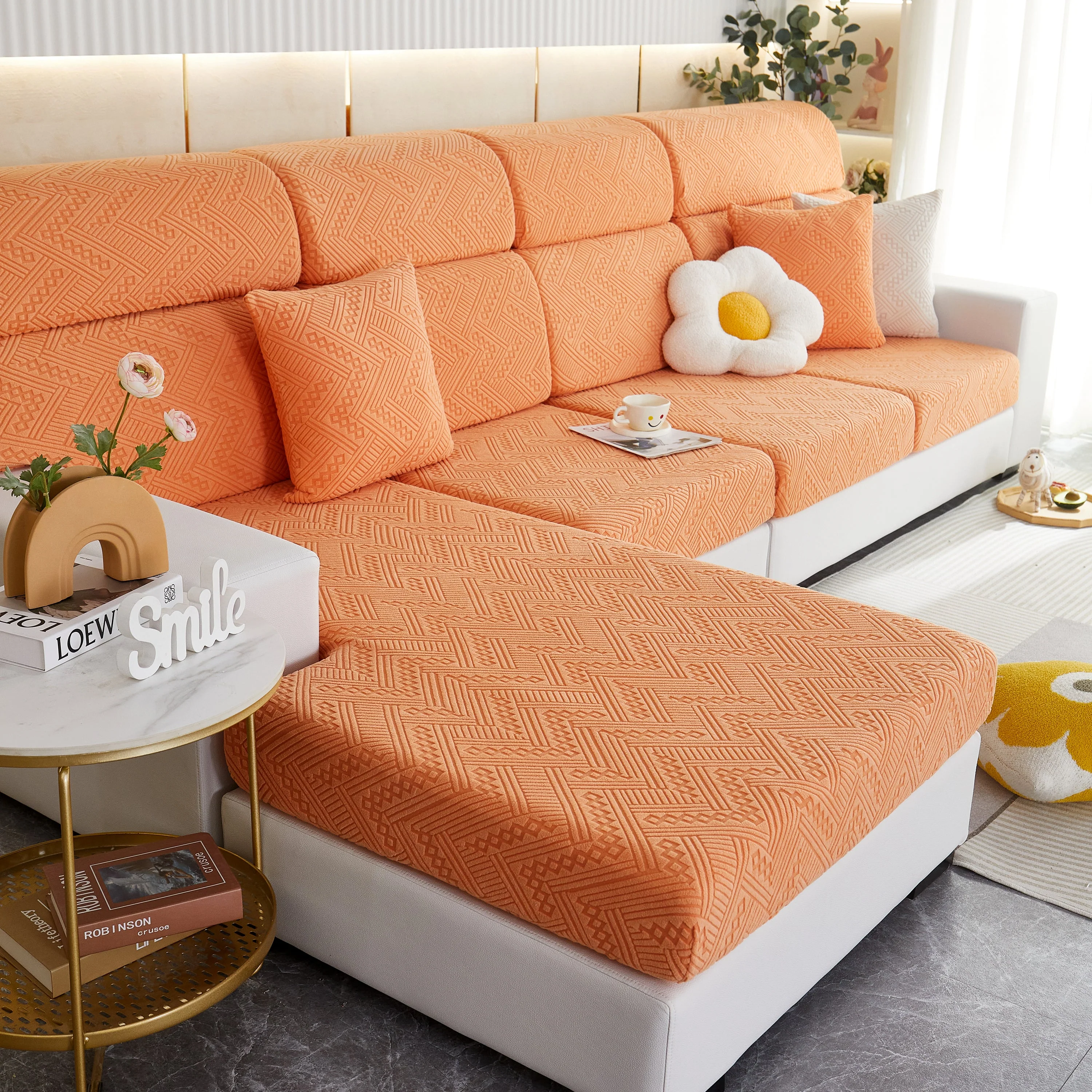 Stretch Jacquard Fleece Settee Cushion Covers, Stylish Non Slip Couch Cushion Covers for Sectional Sofas - Image 9