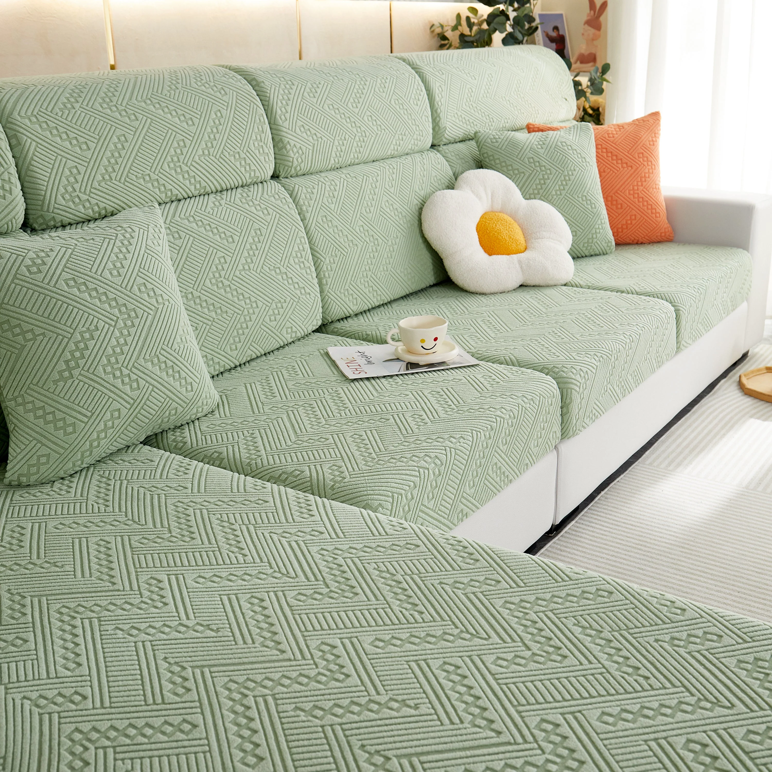 Stretch Jacquard Fleece Settee Cushion Covers, Stylish Non Slip Couch Cushion Covers for Sectional Sofas - Image 94