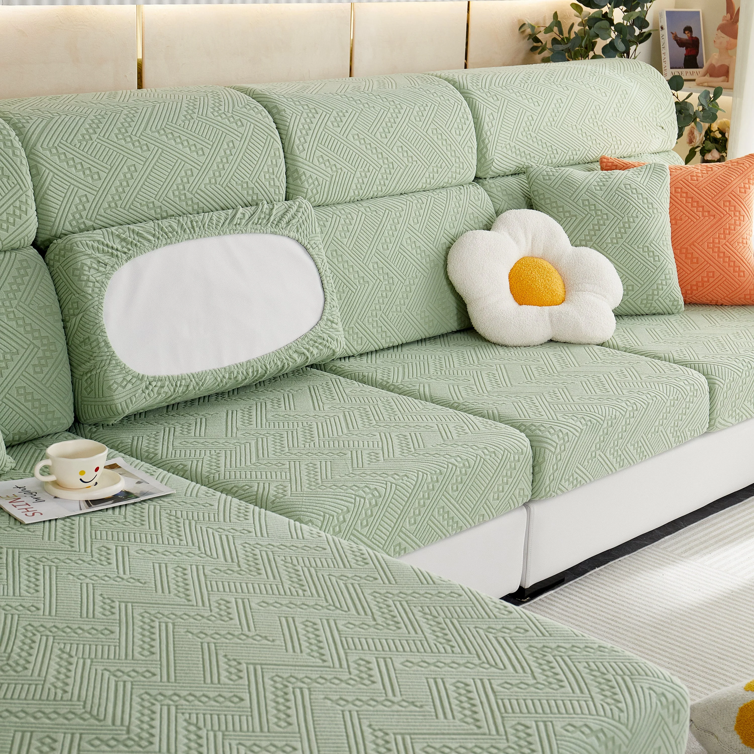 Stretch Jacquard Fleece Settee Cushion Covers, Stylish Non Slip Couch Cushion Covers for Sectional Sofas - Image 96