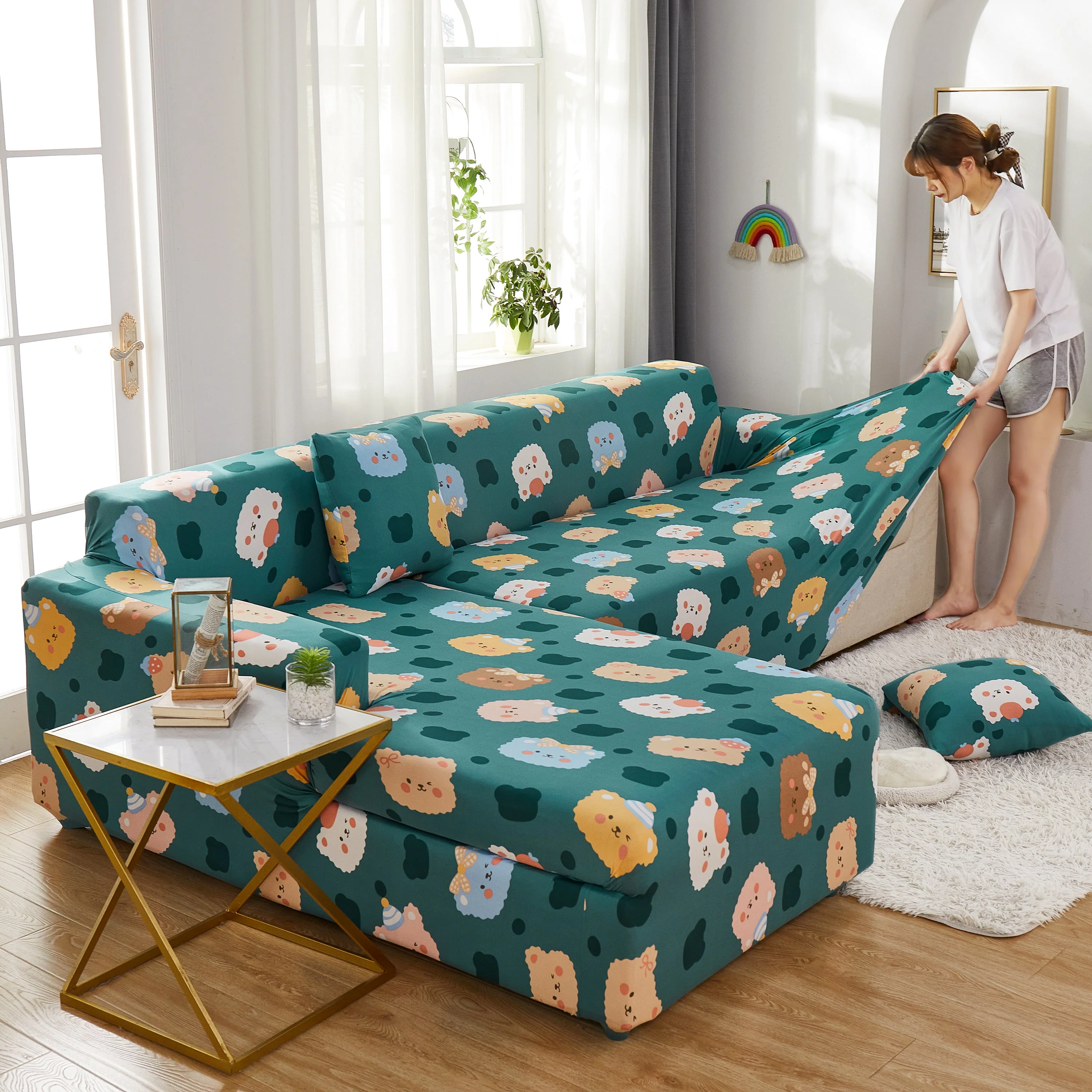 Stretch Sofa Covers for Sectional Couch, Washable Non Slip Slipcovers with Pillowcases - Image 11