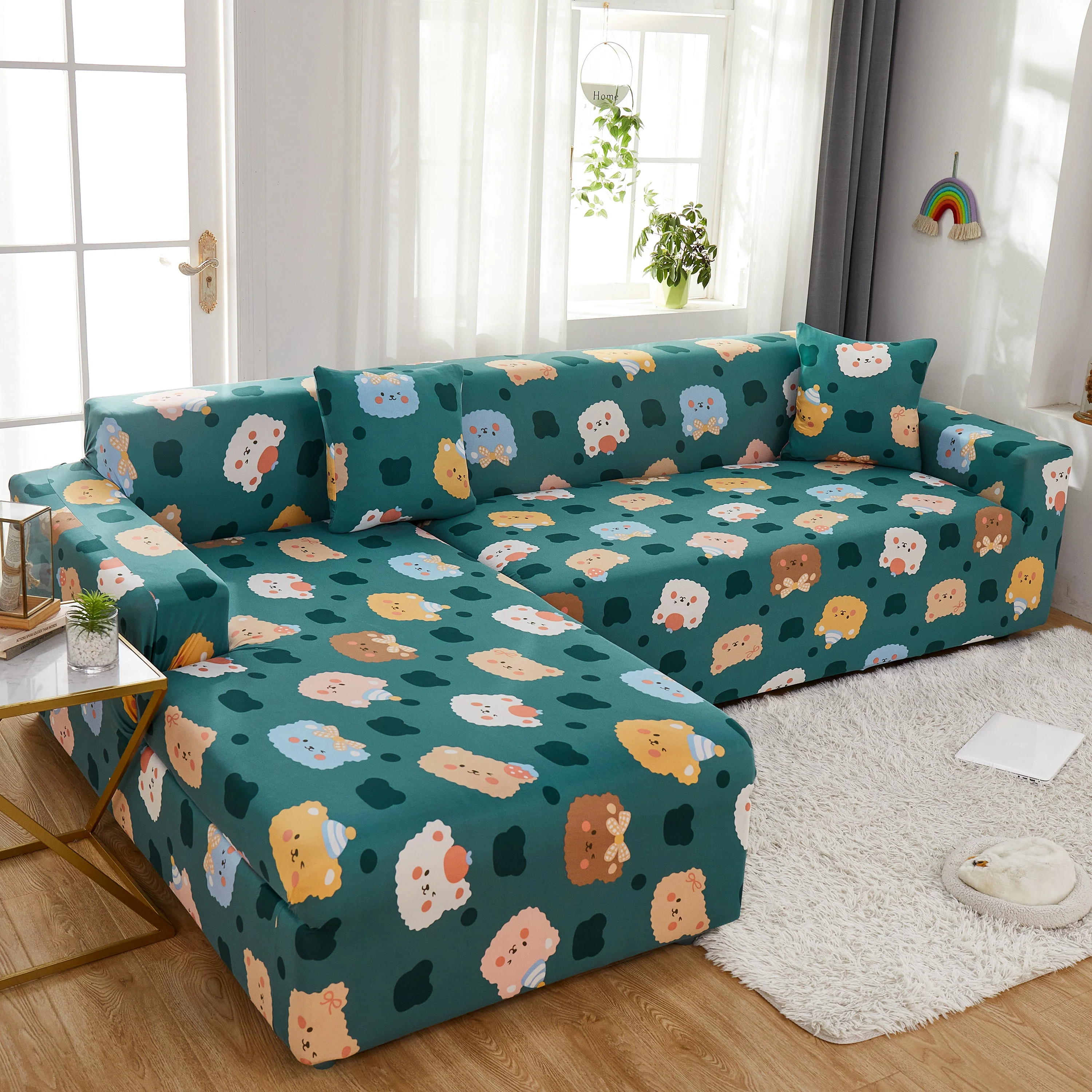 Stretch Sofa Covers for Sectional Couch, Washable Non Slip Slipcovers with Pillowcases - Image 2