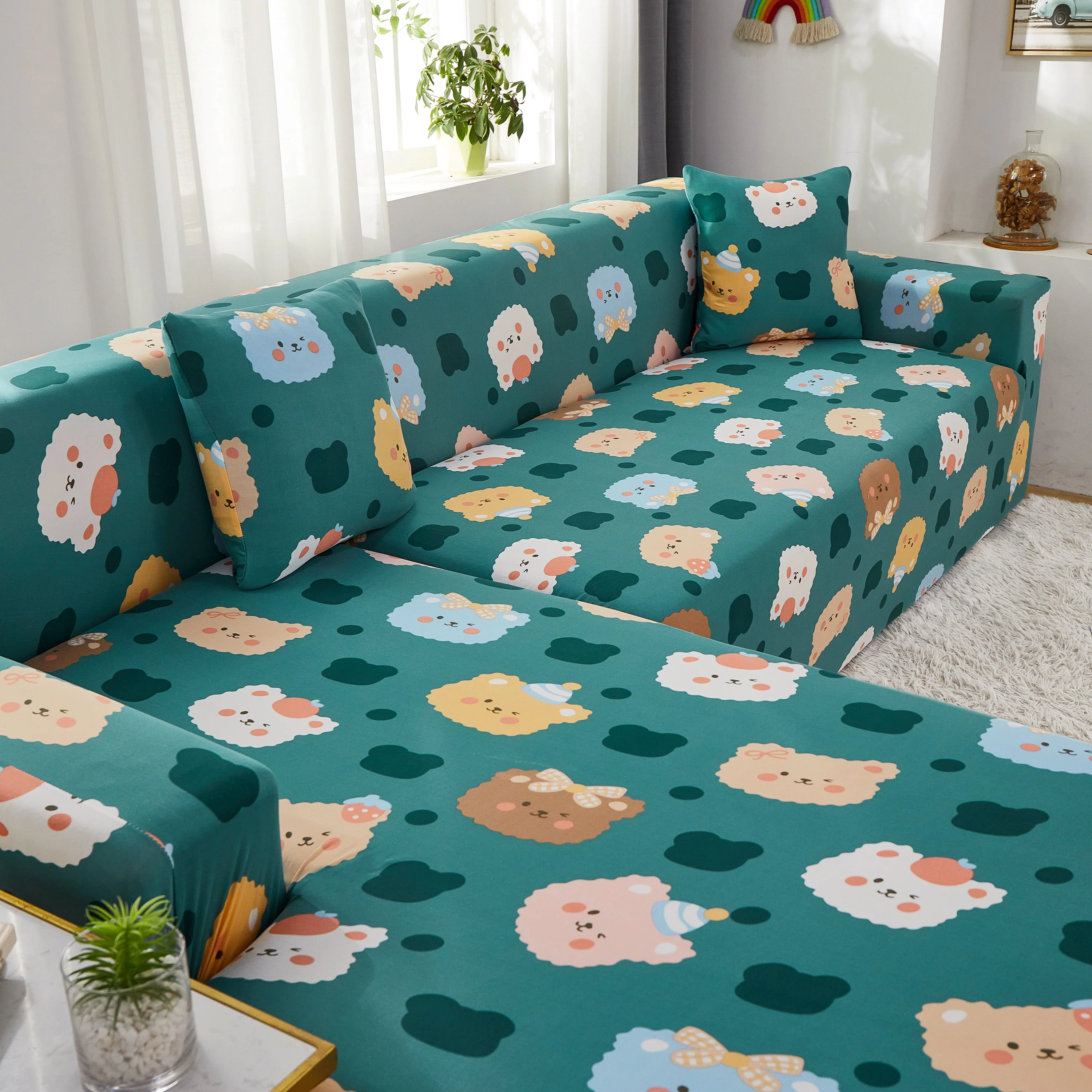 Stretch Sofa Covers for Sectional Couch, Washable Non Slip Slipcovers with Pillowcases - Image 9