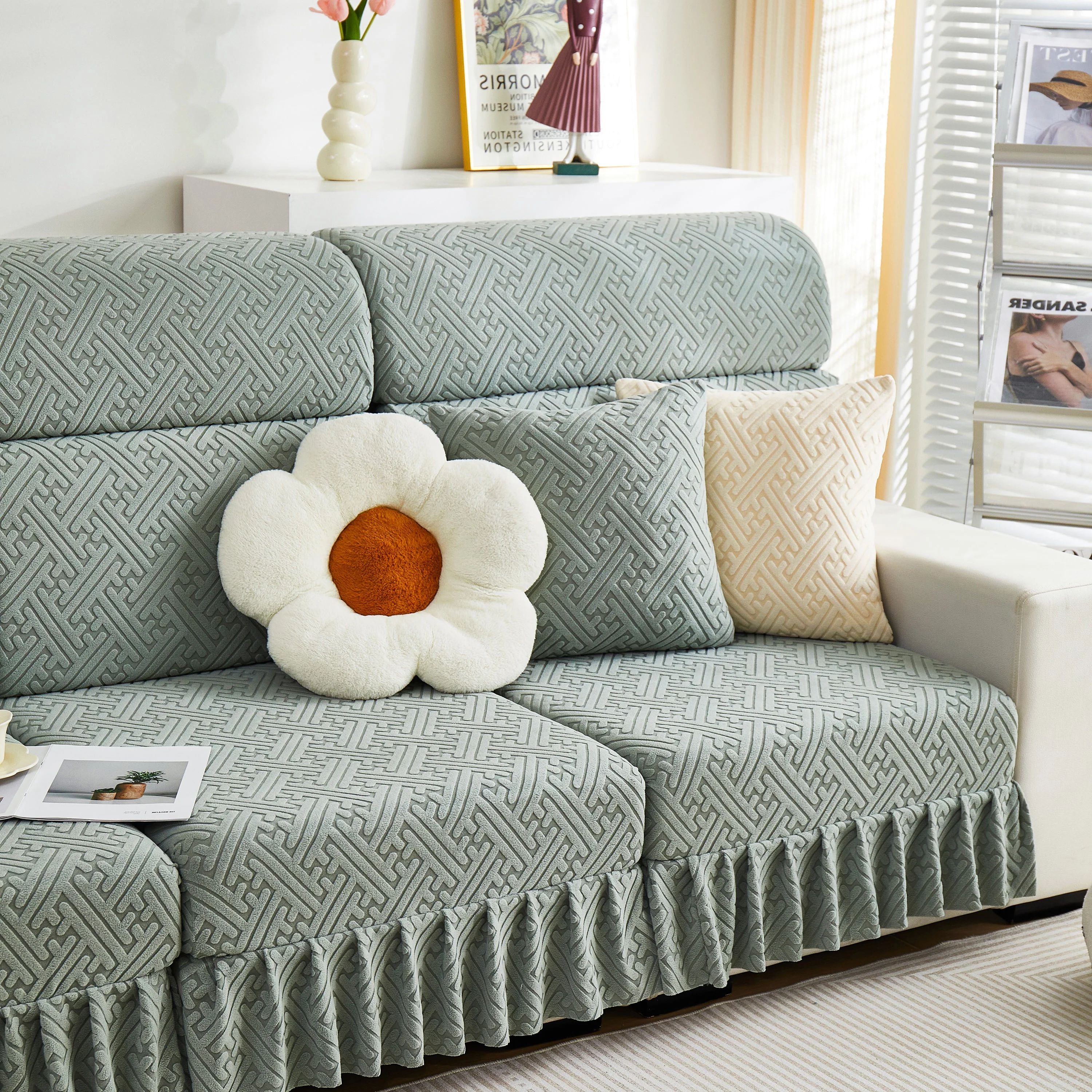 Stretch Sofa Covers with Skirt for Couch Seat and Cushion, Chaise, Sectional, 1/2/3/4 Seater Sofas - Image 10