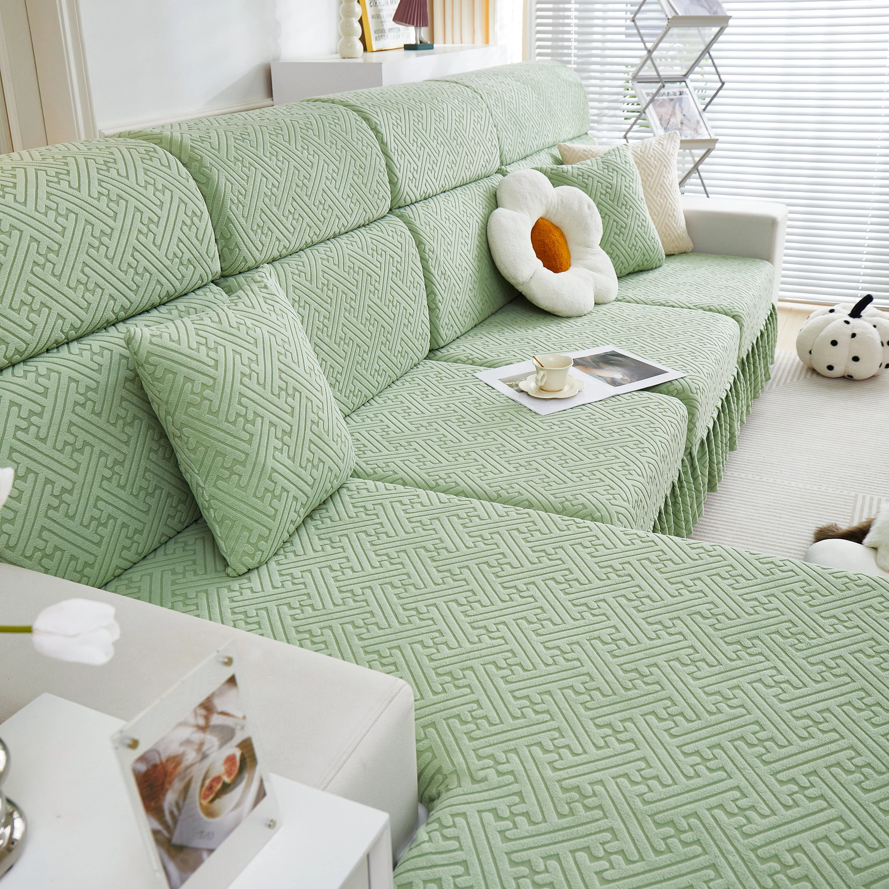Stretch Sofa Covers with Skirt for Couch Seat and Cushion, Chaise, Sectional, 1/2/3/4 Seater Sofas - Image 101